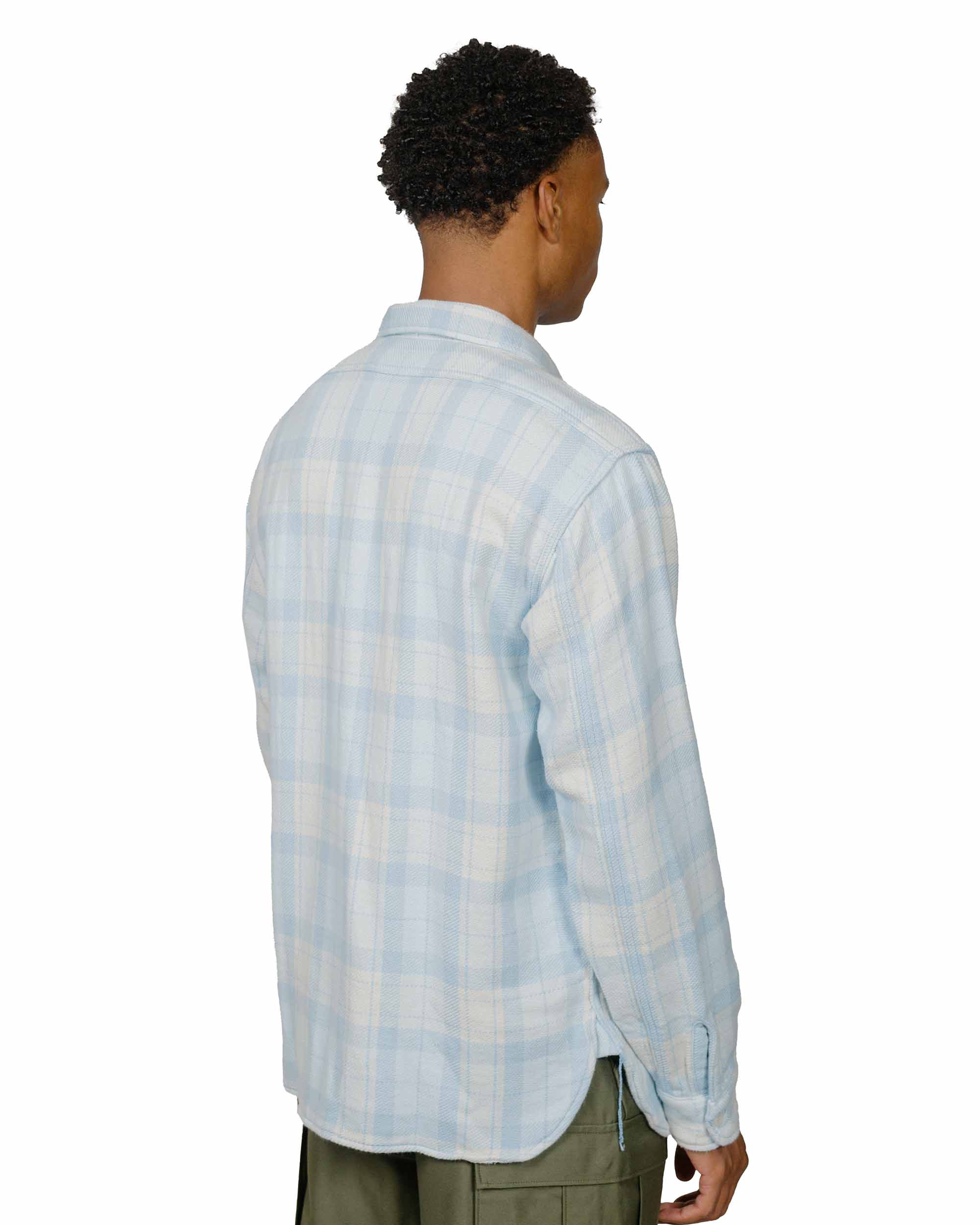 The Real McCoy's MS24007 8HU Block Check Summer Flannel Shirt Light Blue - Image 3