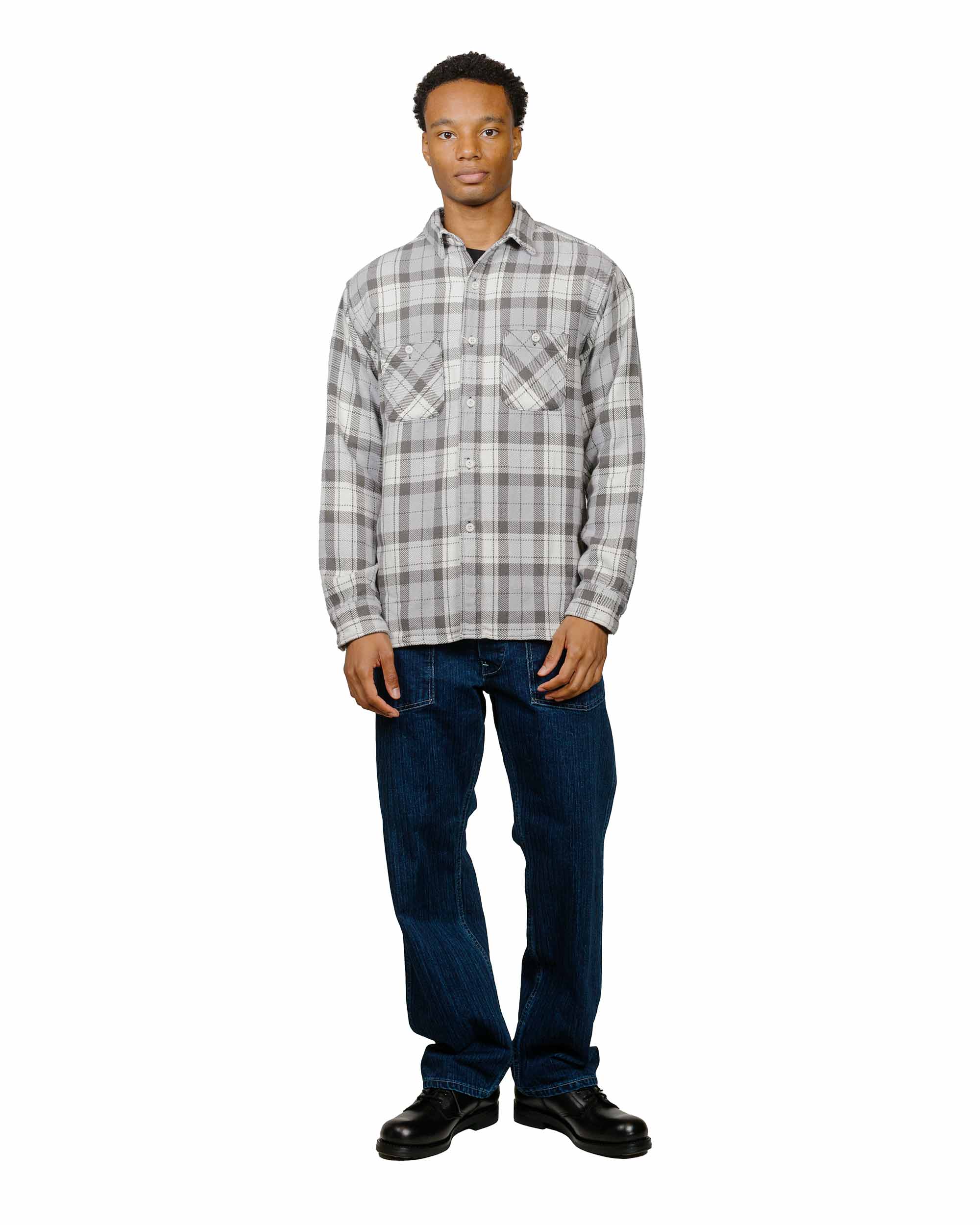 The Real McCoy's MS24007 8HU Block Check Summer Flannel Shirt Snow Gray - Image 4