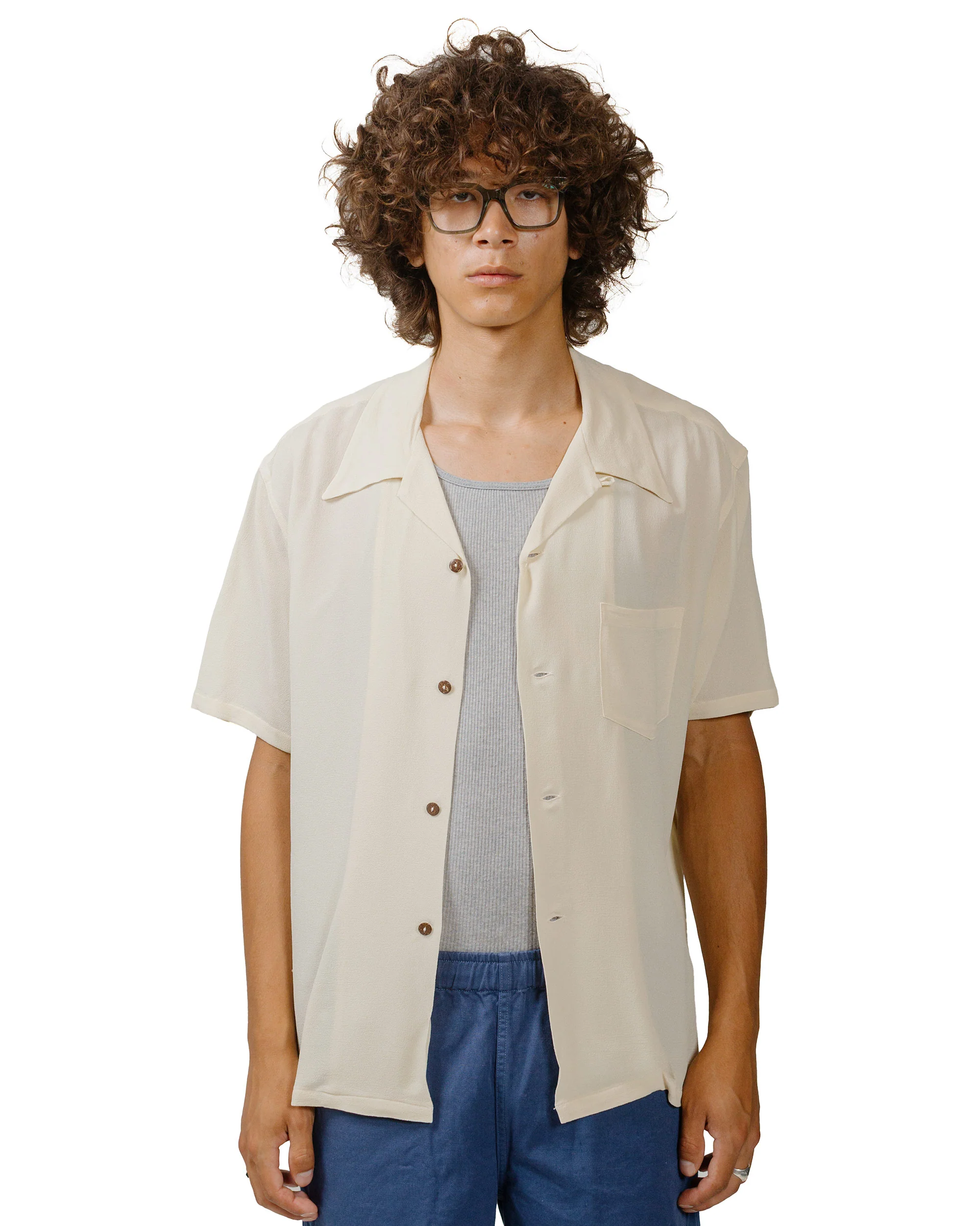 The Real McCoy's MS24008 Silk Rayon Open Collar Shirt Ecru - Image 2