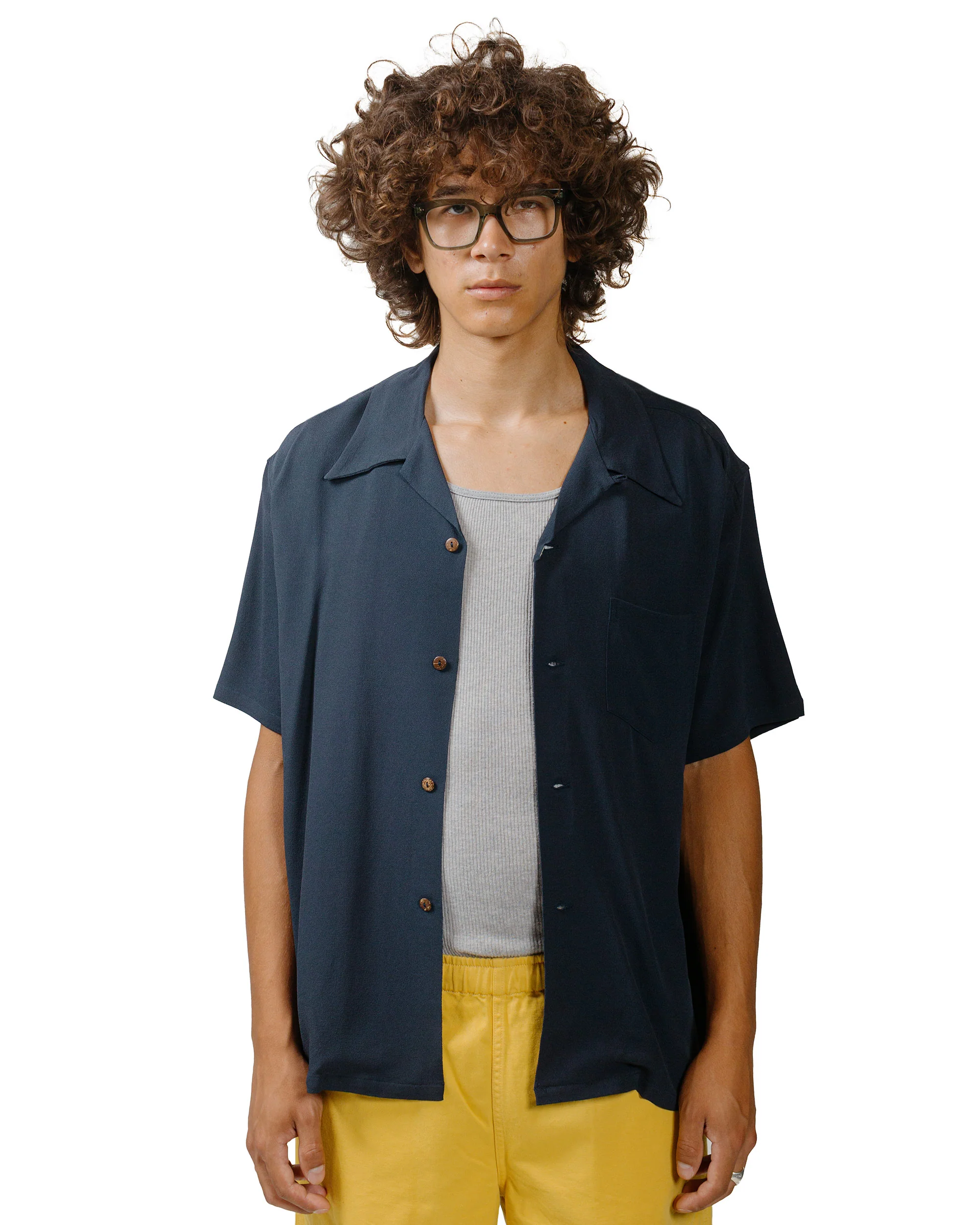 The Real McCoy's MS24008 Silk Rayon Open Collar Shirt Navy - Image 2