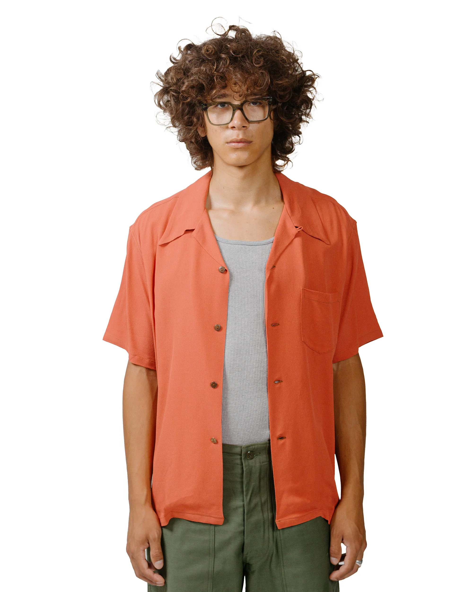 The Real McCoy's MS24008 Silk Rayon Open Collar Shirt Orange - Image 2