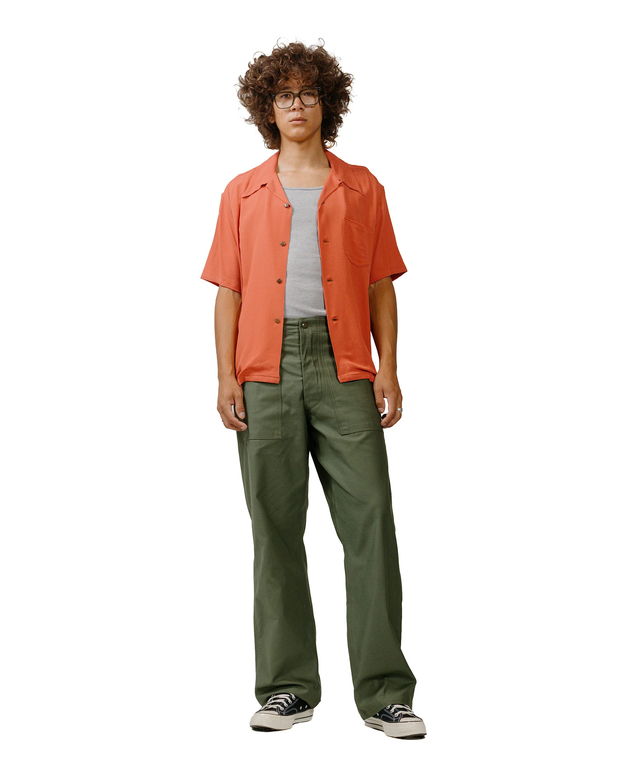 The Real McCoy's MS24008 Silk Rayon Open Collar Shirt Orange - Image 4