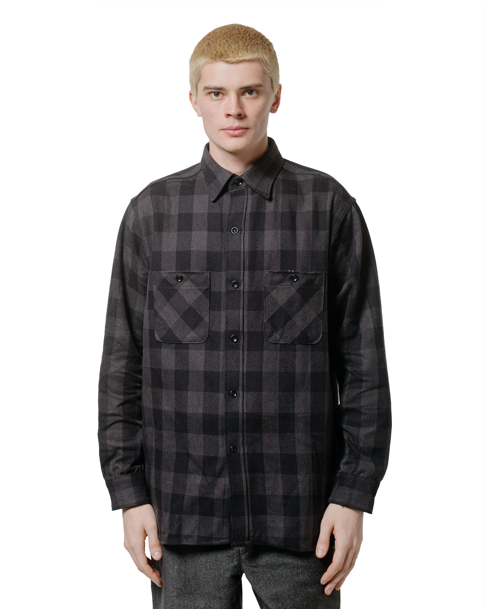 The Real McCoy's MS24102 8HU Twisted-Yarn Buffalo Check Flannel Shirt Black/Charcoal - Image 2
