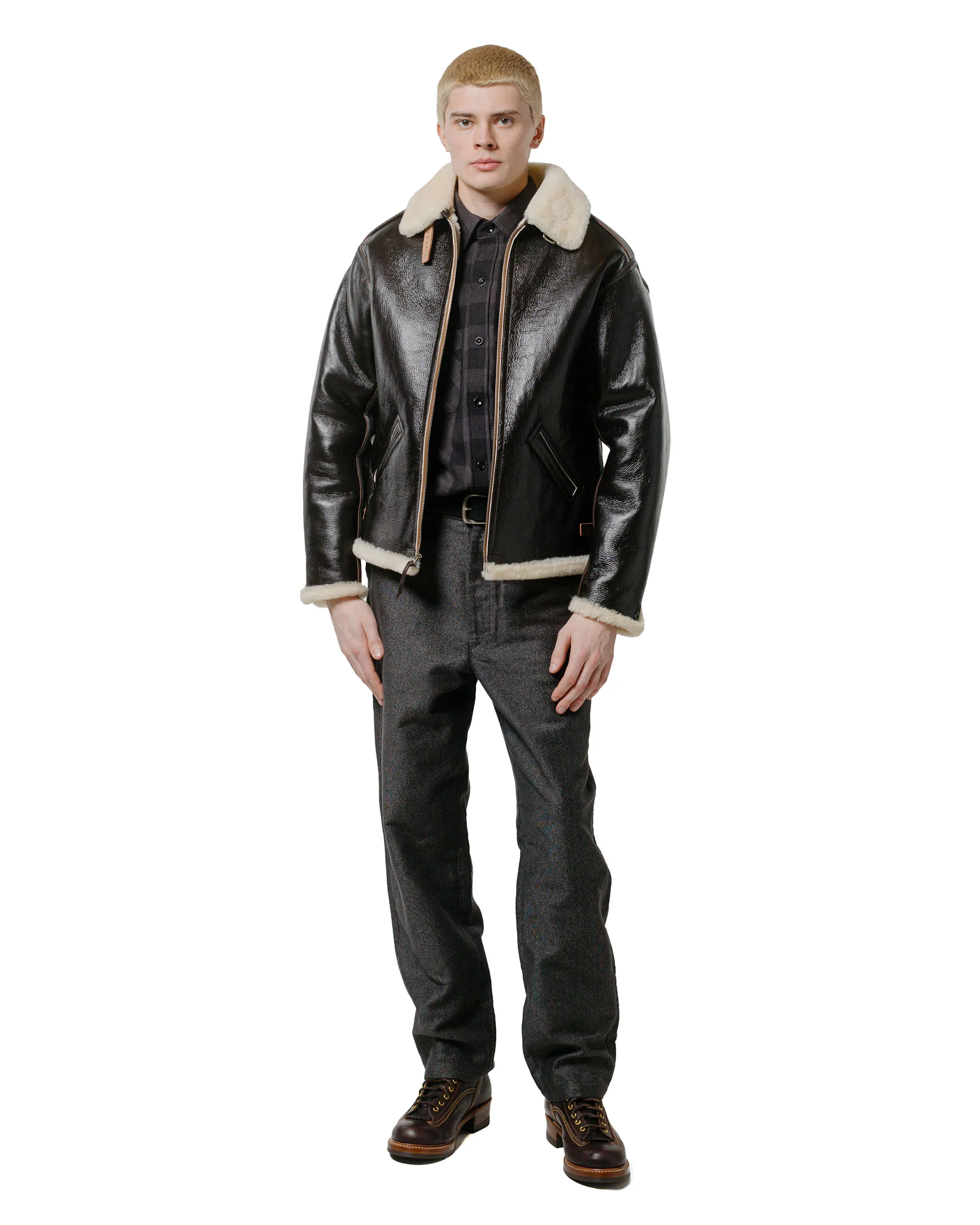 The Real McCoy's MS24102 8HU Twisted-Yarn Buffalo Check Flannel Shirt Black/Charcoal - Image 4