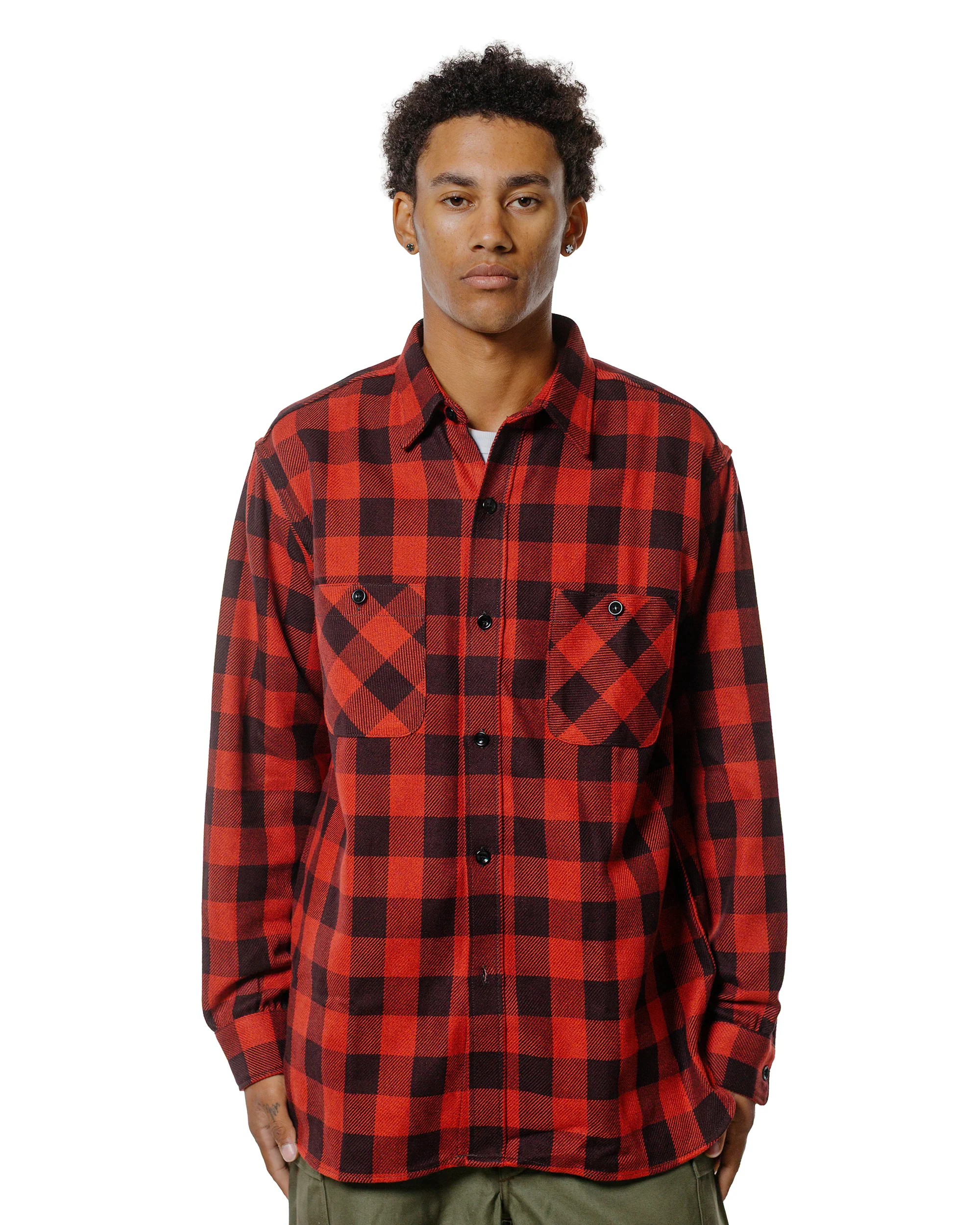 The Real McCoy's MS24102 8HU Twisted-Yarn Buffalo Check Flannel Shirt Red/Black - Image 2