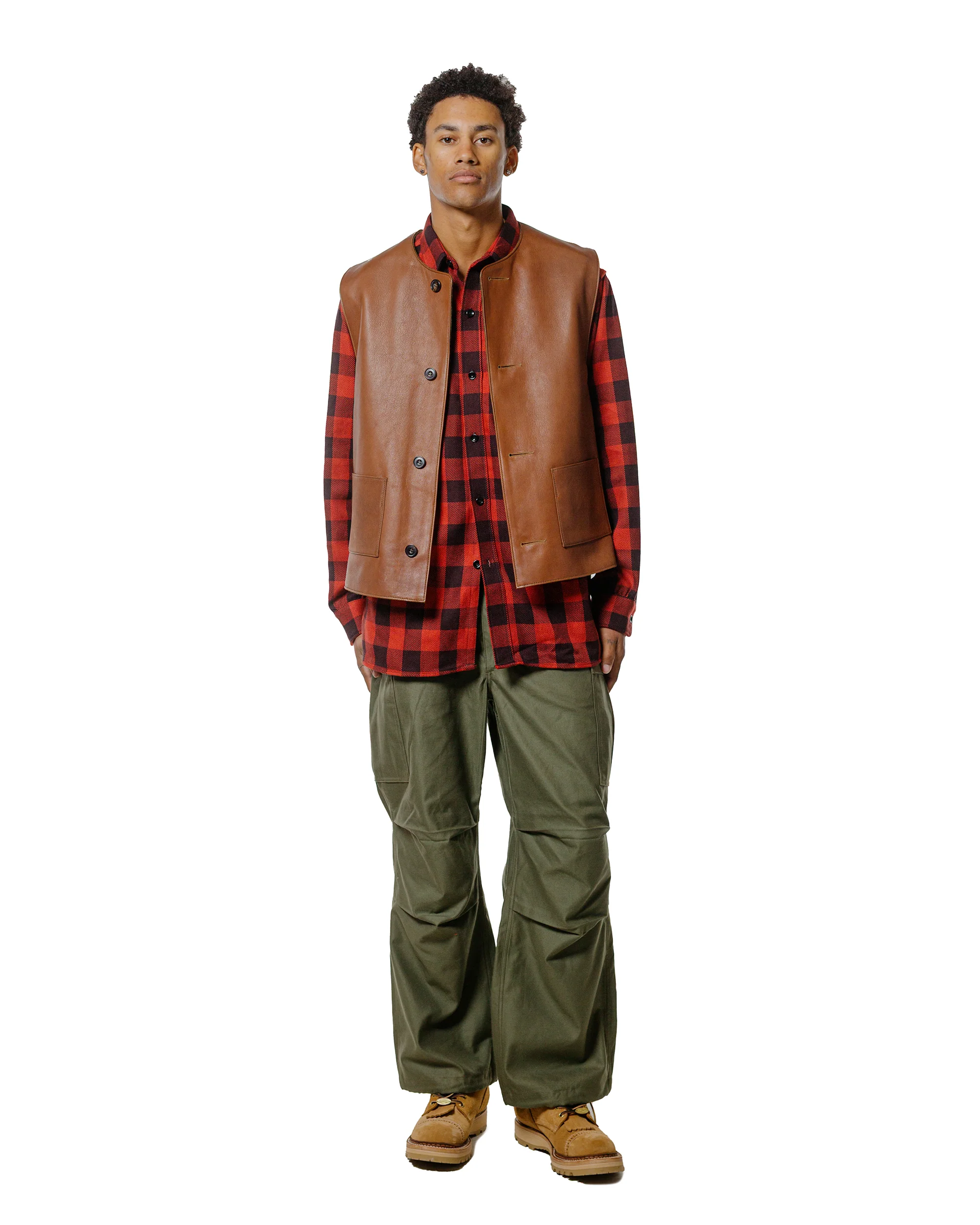 The Real McCoy's MS24102 8HU Twisted-Yarn Buffalo Check Flannel Shirt Red/Black - Image 4