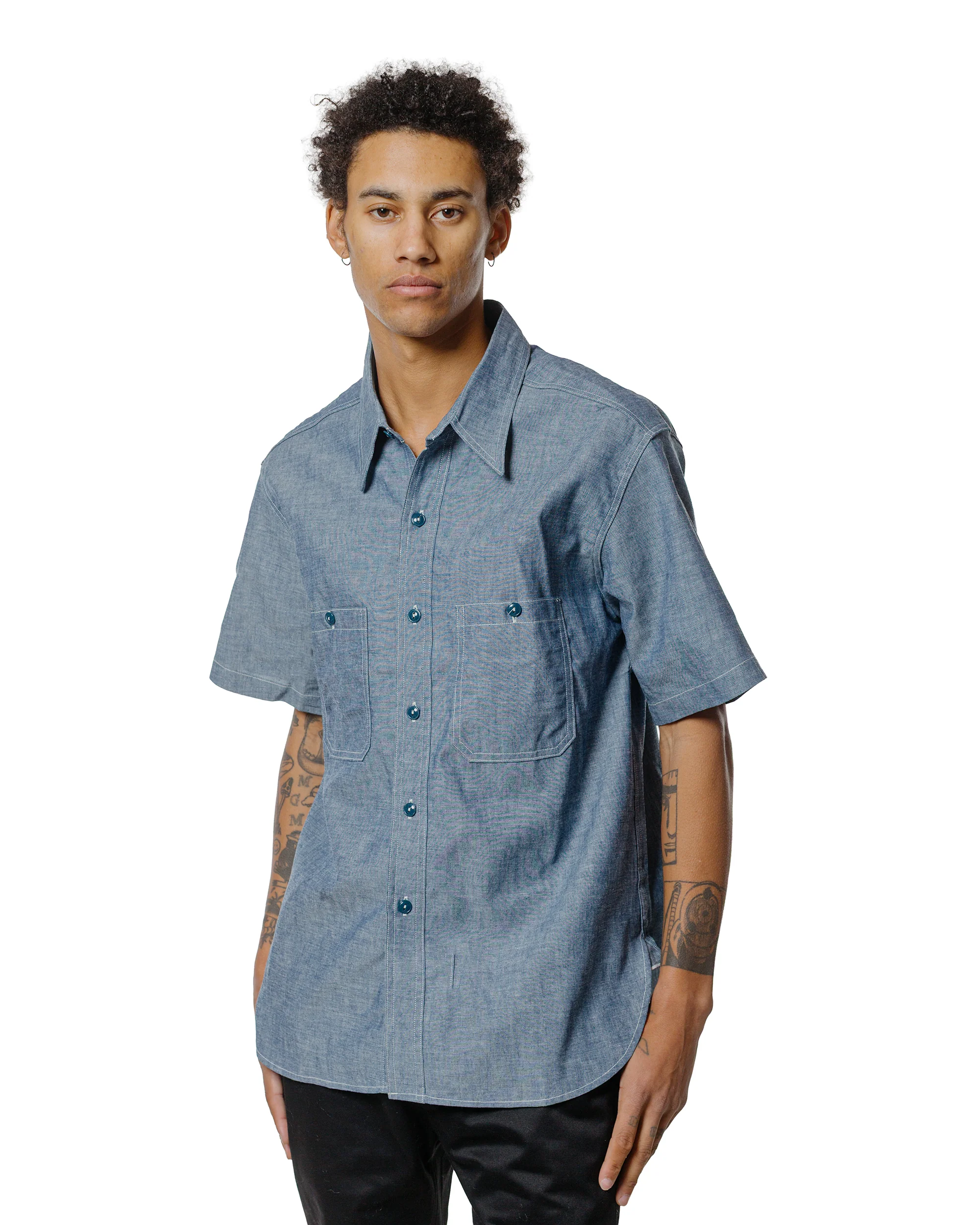 The Real McCoy's MS25005 U.S. Navy Chambray Shirt S/S (Modify) Light Blue - Image 2