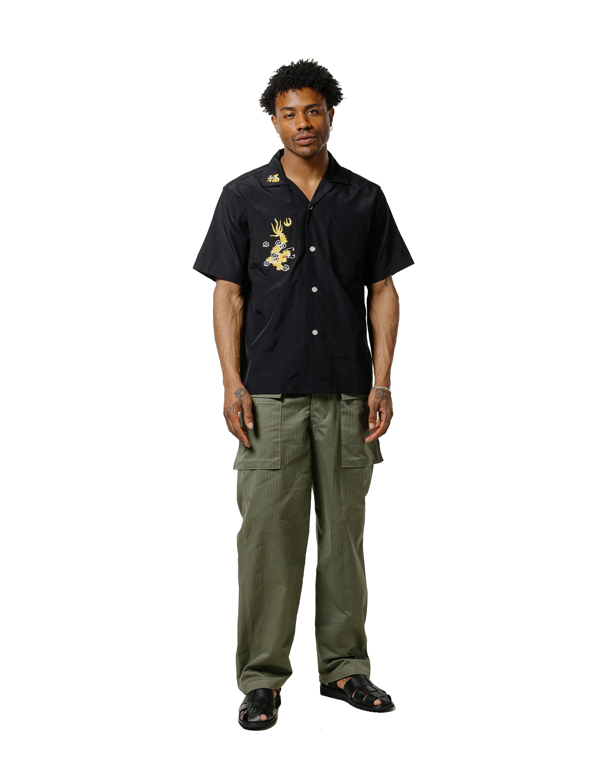 The Real McCoy's MS25009 Viet-Nam Open Collar Souvenir Shirt Black - Image 4