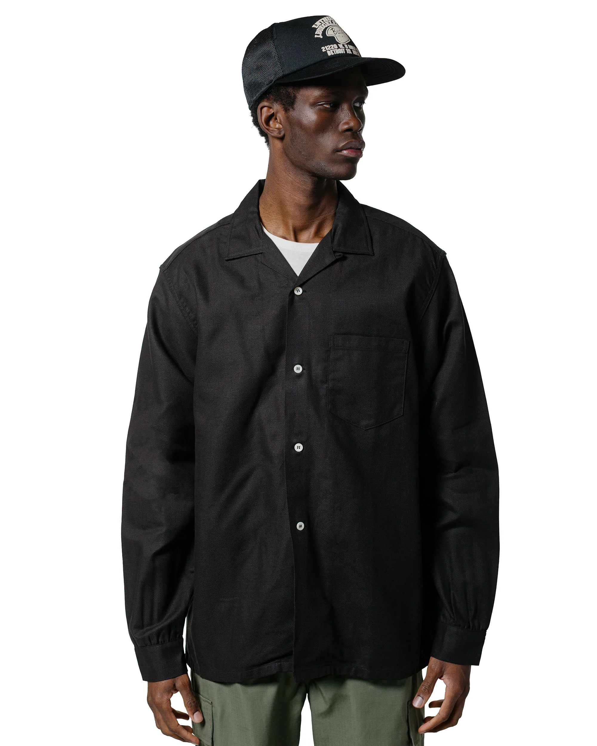 The Real McCoy's MS25010 Joe McCoy Panama Shirt L/S Black - Image 2