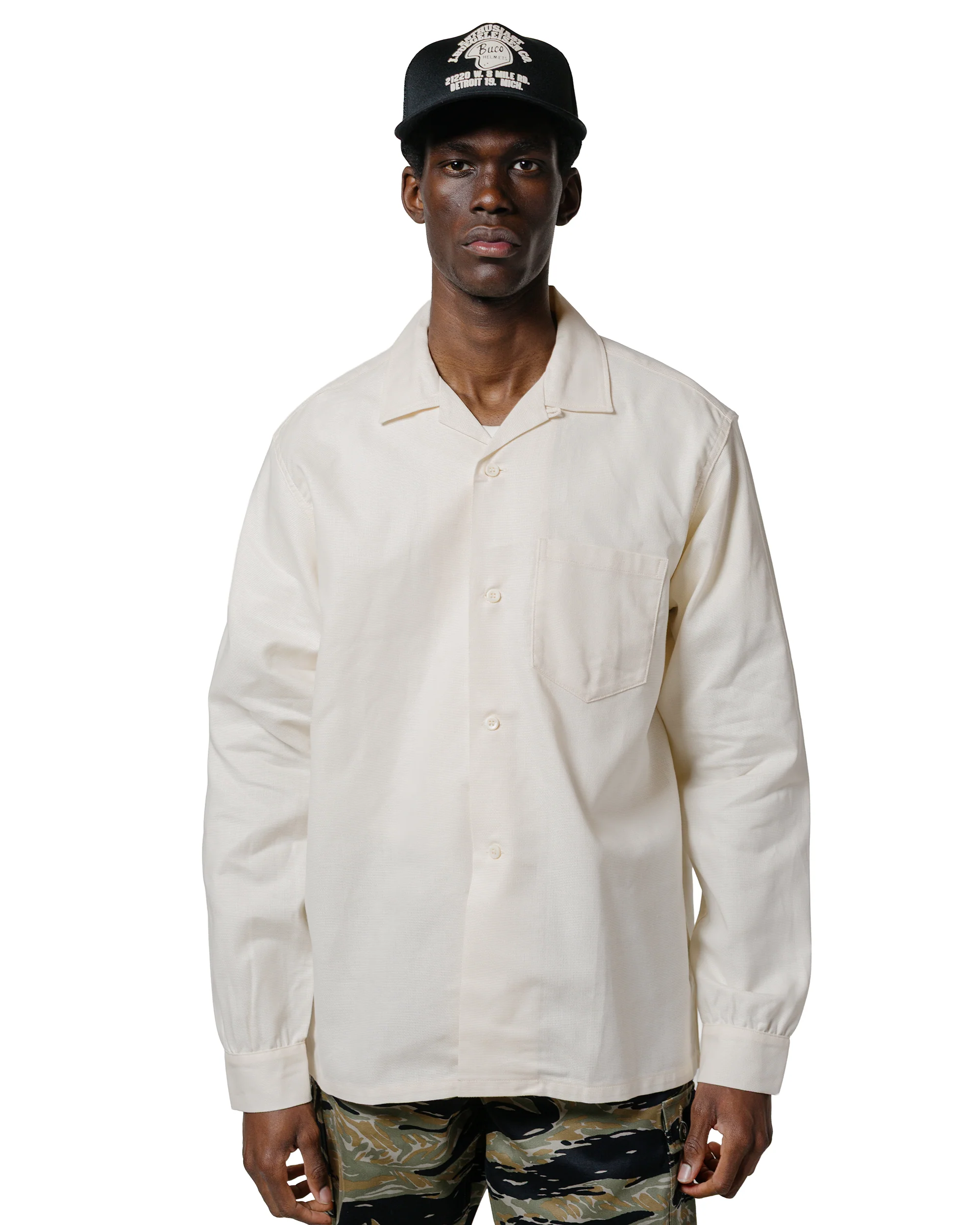 The Real McCoy's MS25010 Joe McCoy Panama Shirt L/S Milk - Image 2