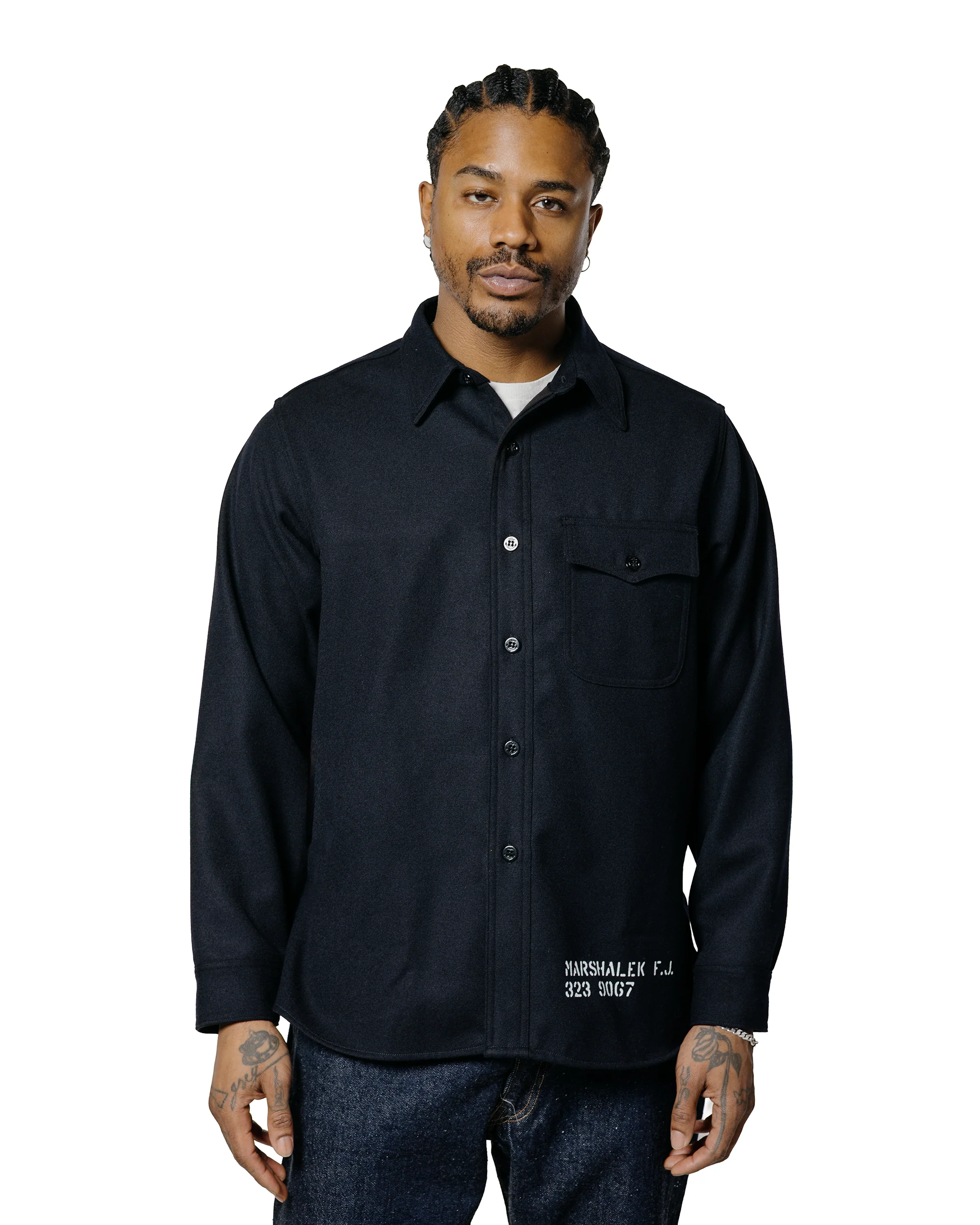 The Real McCoy's MS25102 U.S.N. Wool Blue Flannel Shirt / U.S.S. Brooklyn Navy - Image 2
