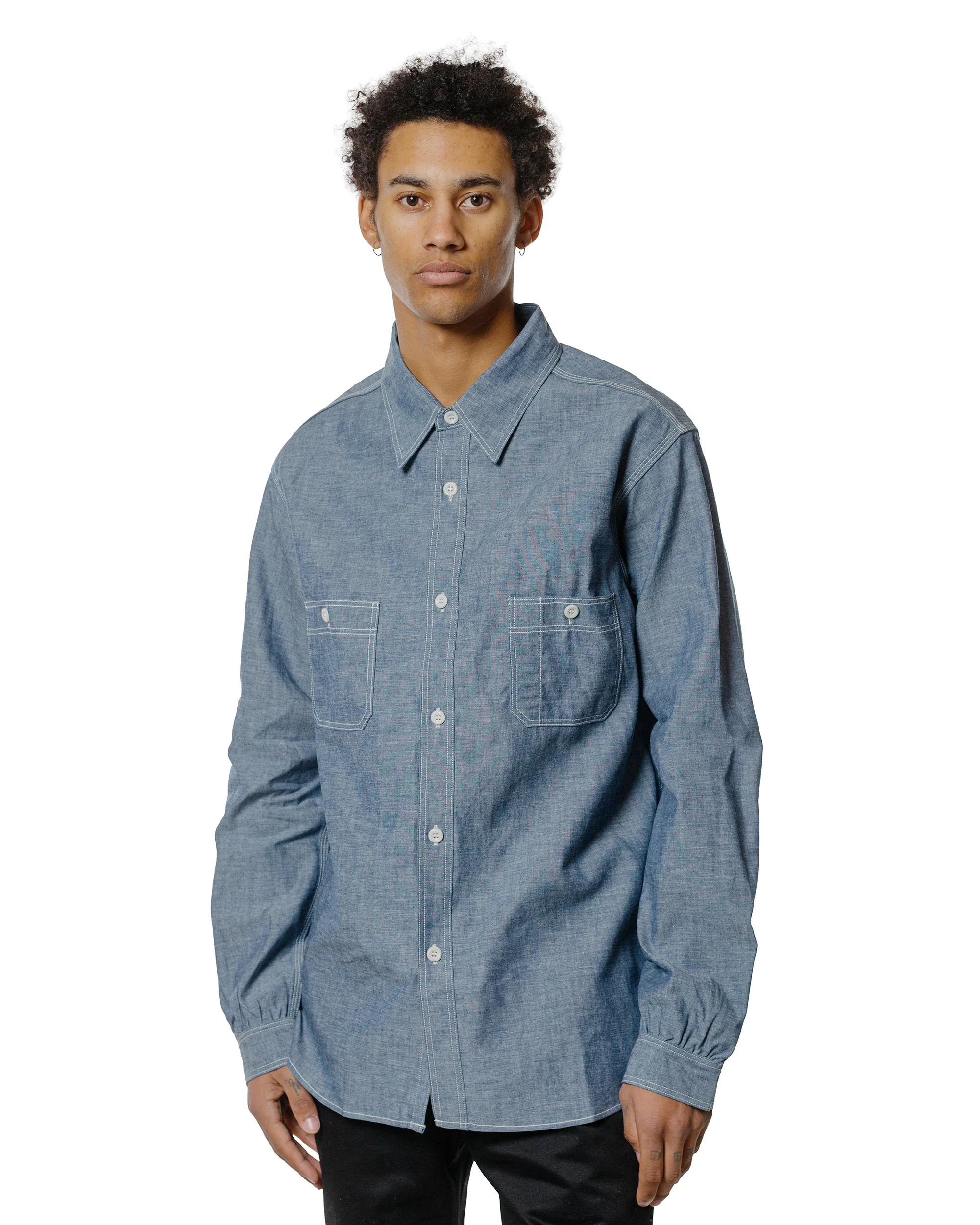 The Real McCoy's MS25104 8HU Chambray Serviceman Work Shirt Light Blue - Image 2