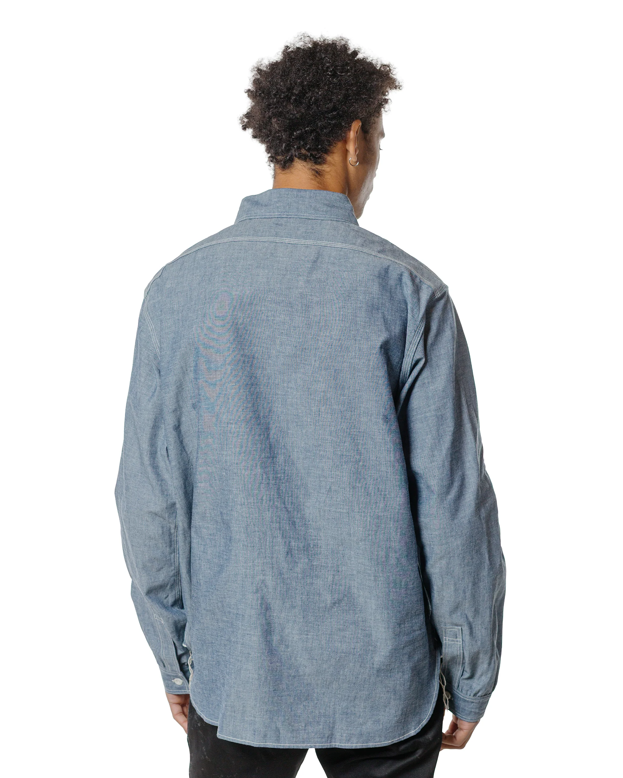 The Real McCoy's MS25104 8HU Chambray Serviceman Work Shirt Light Blue - Image 3