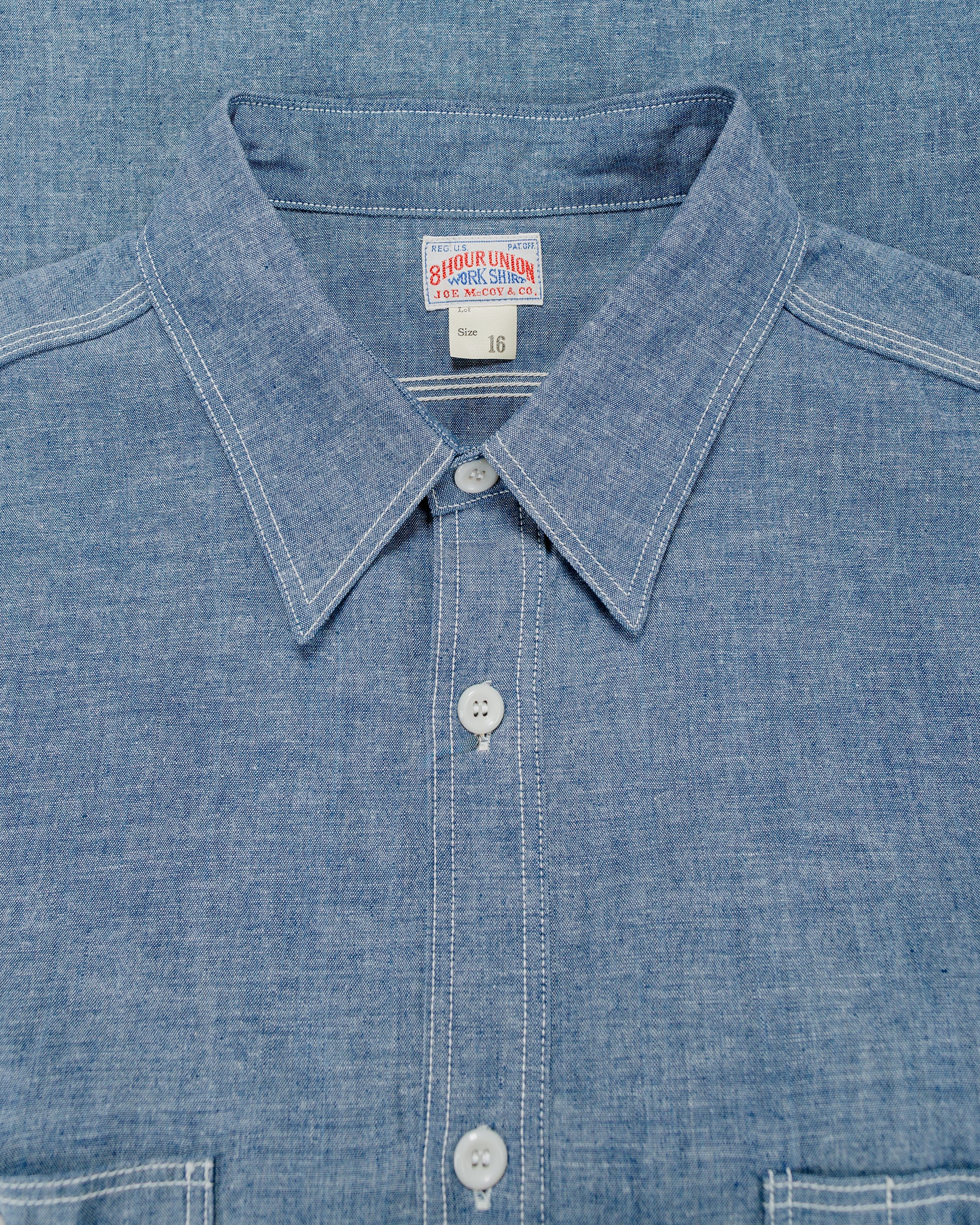 The Real McCoy's MS25104 8HU Chambray Serviceman Work Shirt Light Blue - Image 5