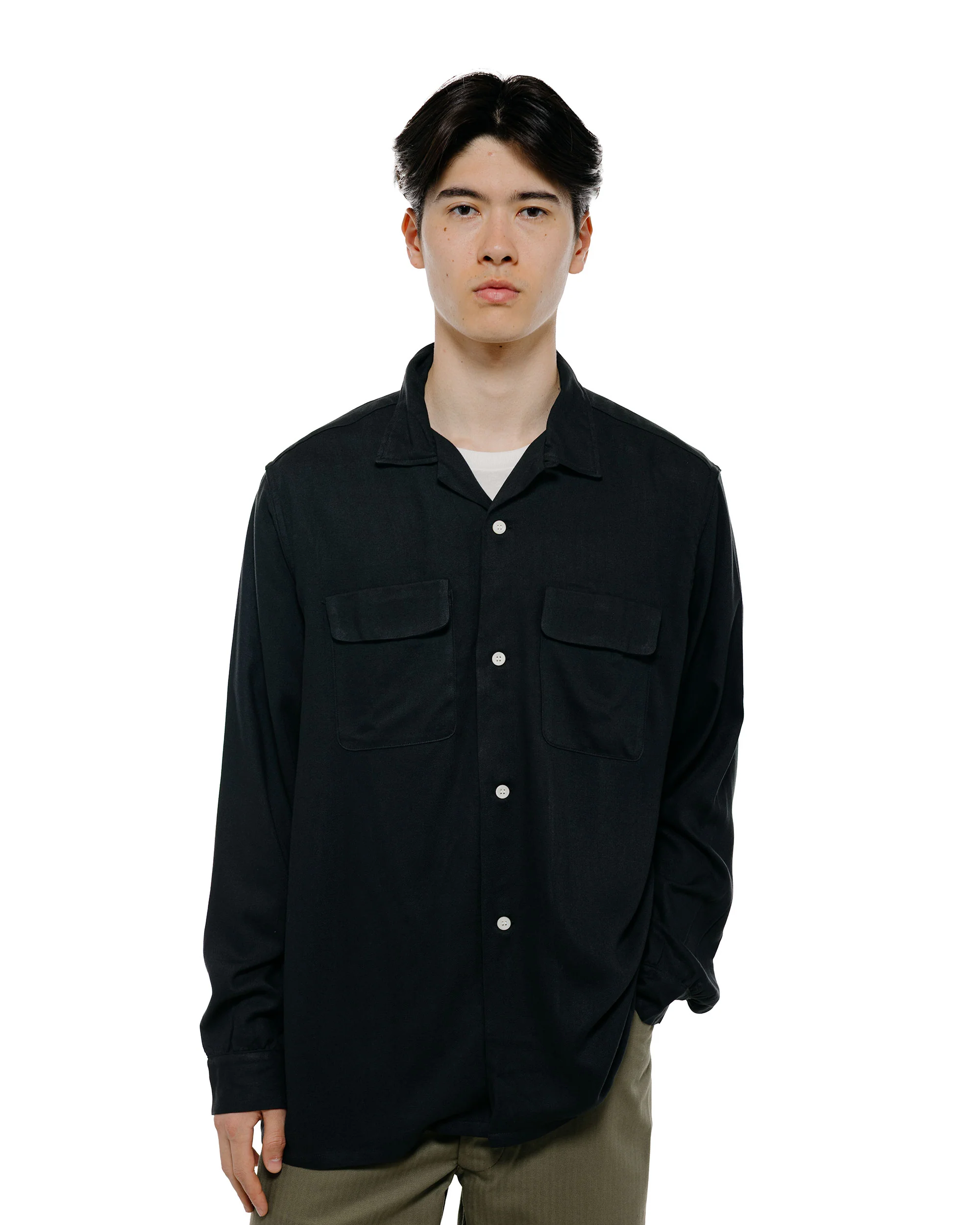 The Real McCoy's MS26008 Open Collar Rayon Shirt Black - Image 2
