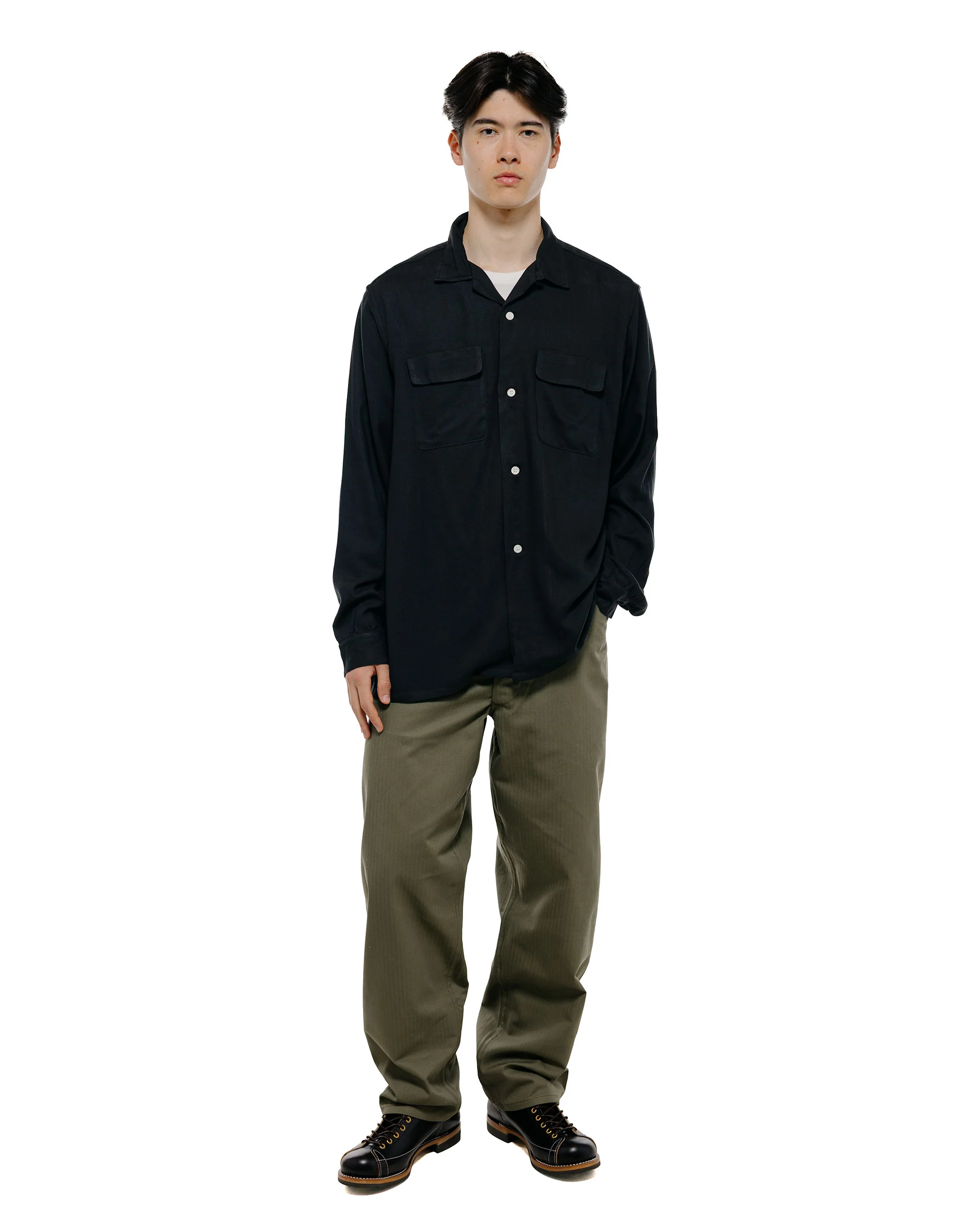 The Real McCoy's MS26008 Open Collar Rayon Shirt Black - Image 4