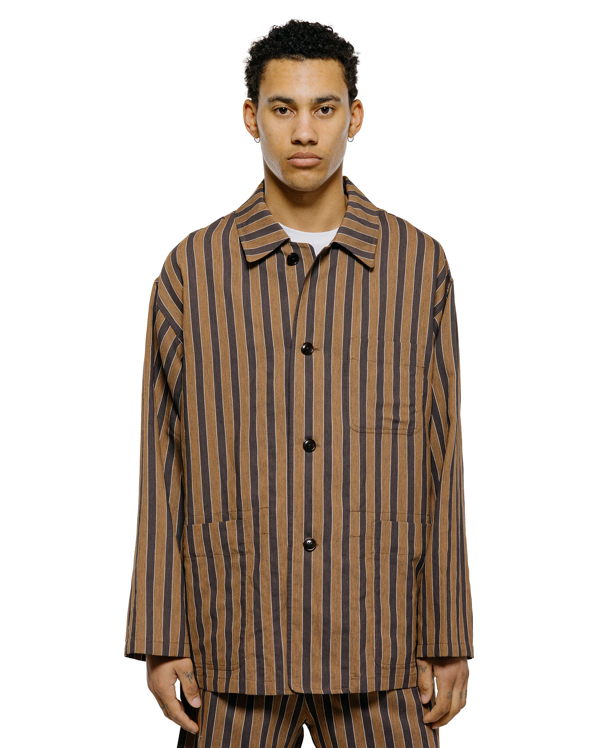 ts(s) Jacket Shirt Bold Stripe Viscose/Polyester Cloth Brown - Image 2