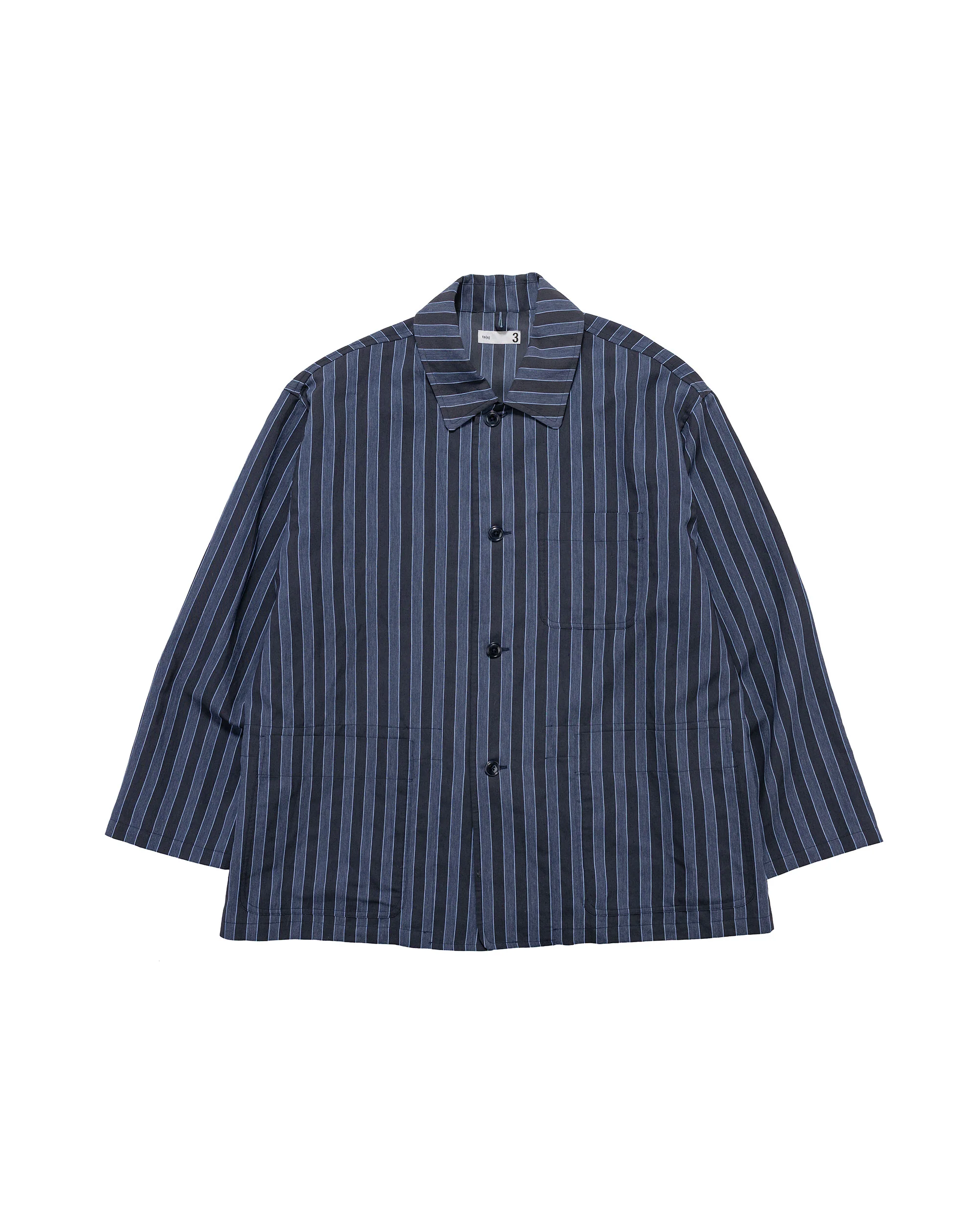 ts(s) Jacket Shirt Bold Stripe Viscose/Polyester Cloth Navy