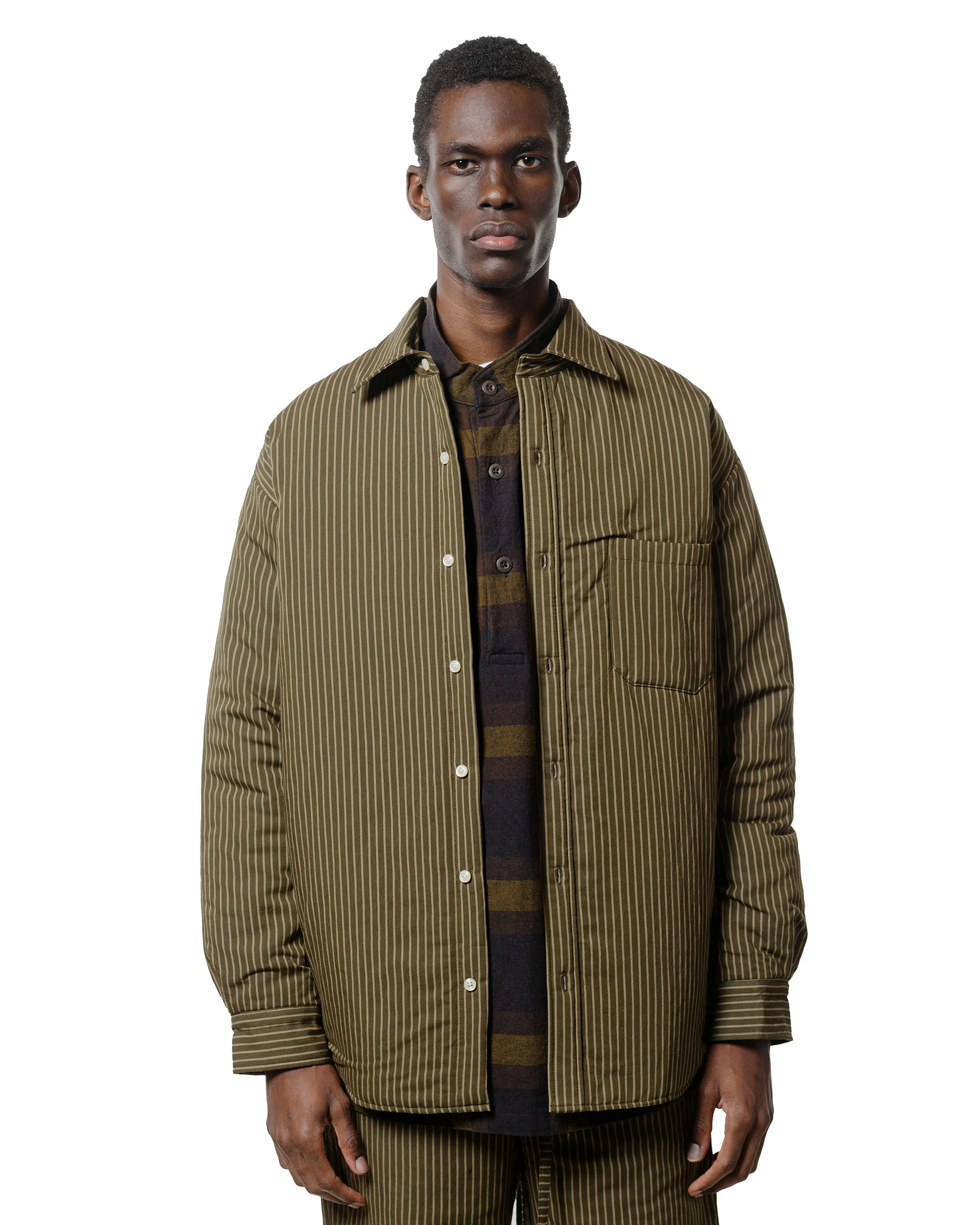 ts(s) Padded Baggy Fit Shirt Viscose/Nylon Stripe Cloth Dark Olive - Image 2
