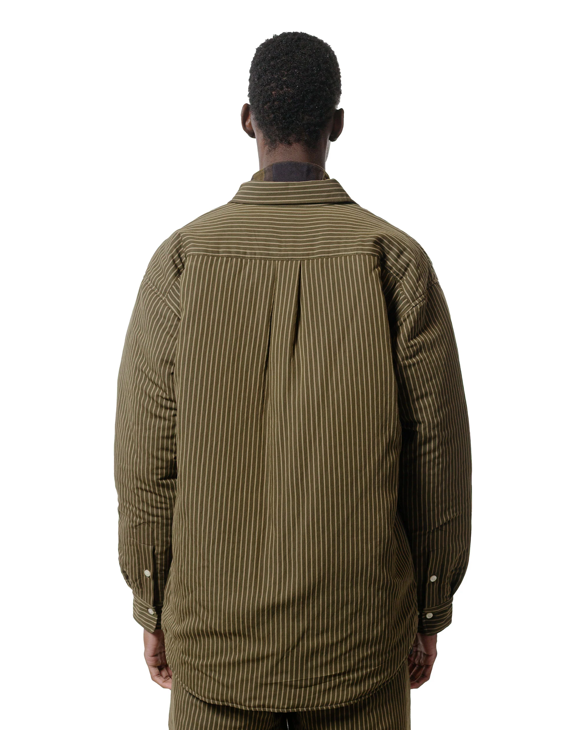 ts(s) Padded Baggy Fit Shirt Viscose/Nylon Stripe Cloth Dark Olive - Image 3