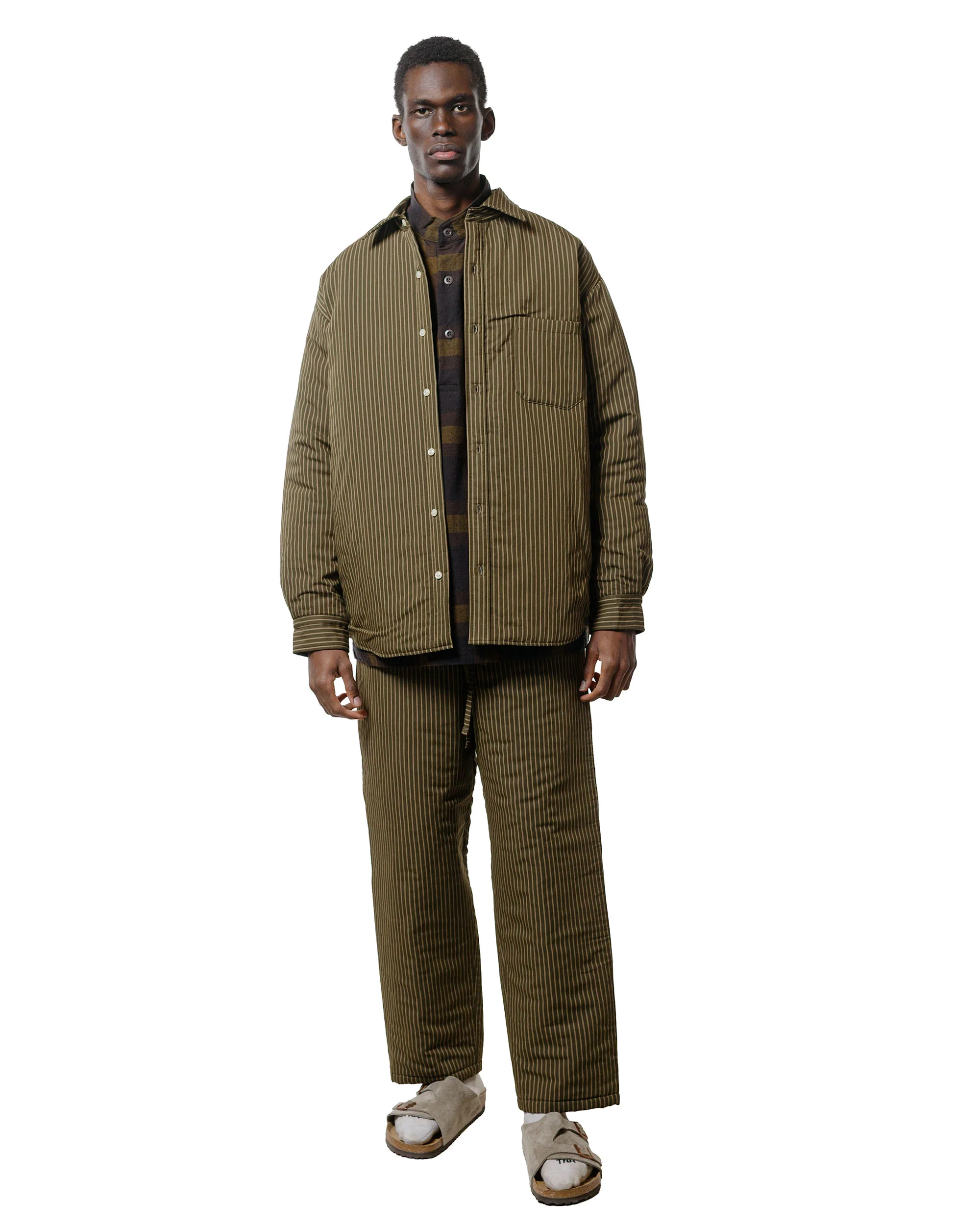 ts(s) Padded Baggy Fit Shirt Viscose/Nylon Stripe Cloth Dark Olive - Image 4