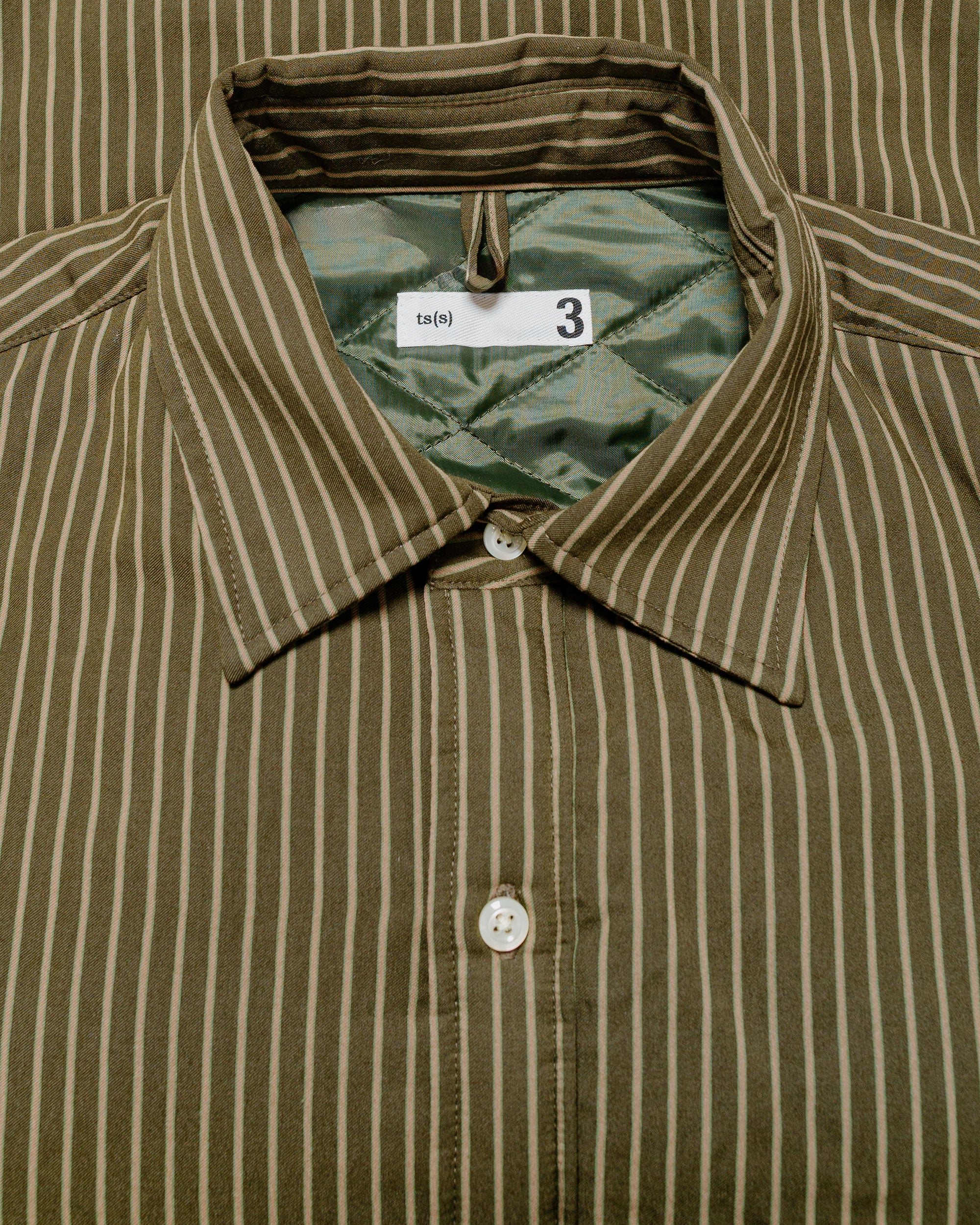 ts(s) Padded Baggy Fit Shirt Viscose/Nylon Stripe Cloth Dark Olive - Image 5
