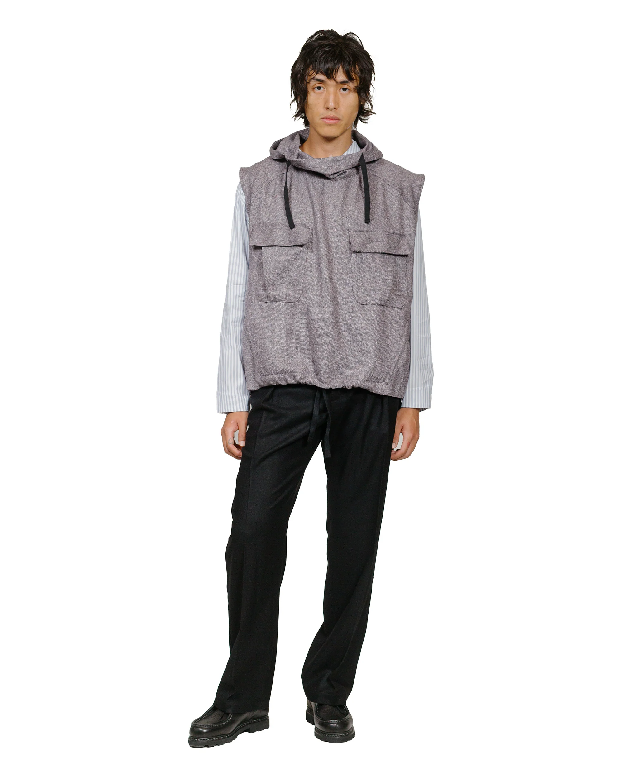 Wanze Army Smock Vest Italian Donegal Wool Purple - Image 4