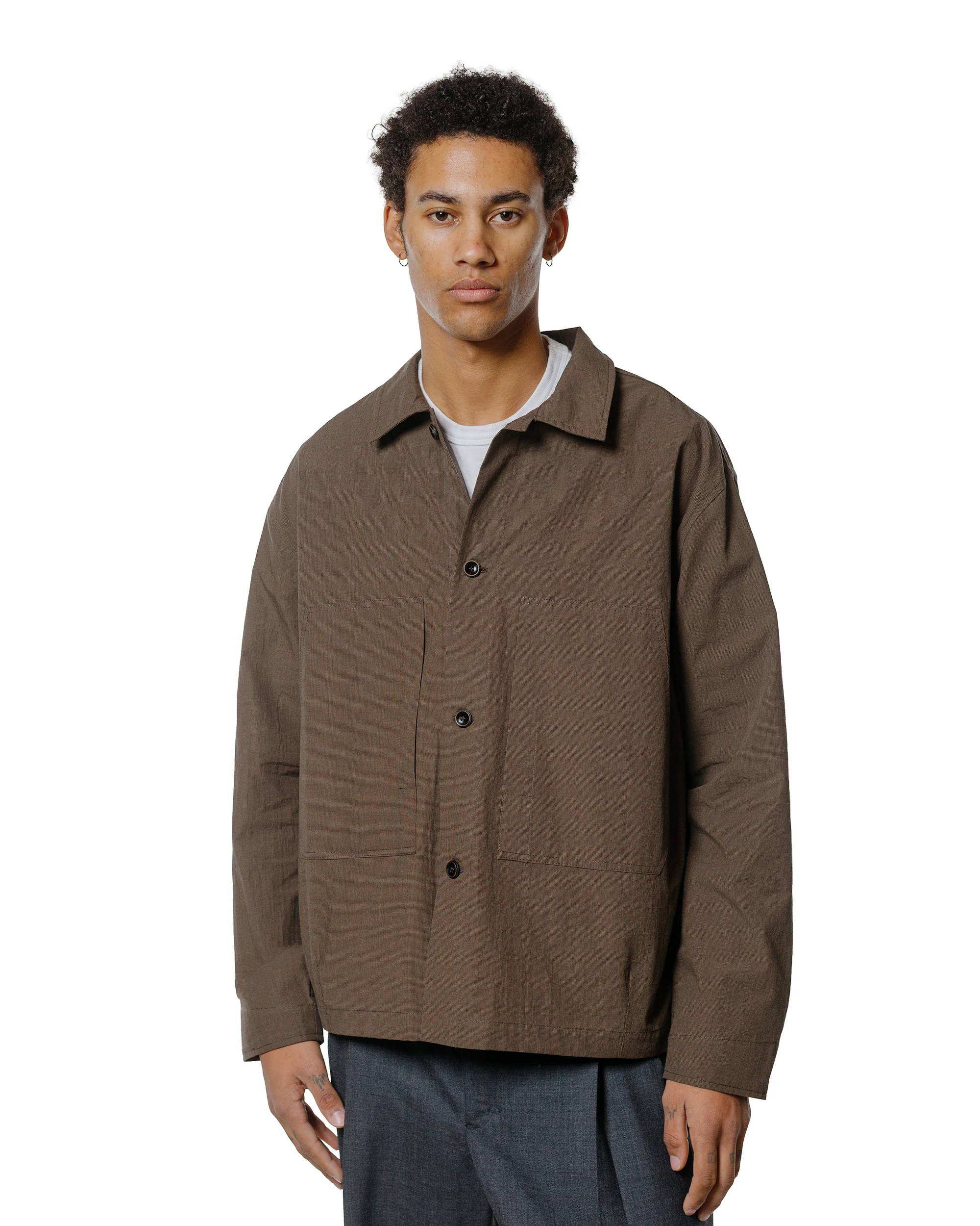 Wanze Chore Shirt Cotton Micro Houndstooth Walnut - Image 2
