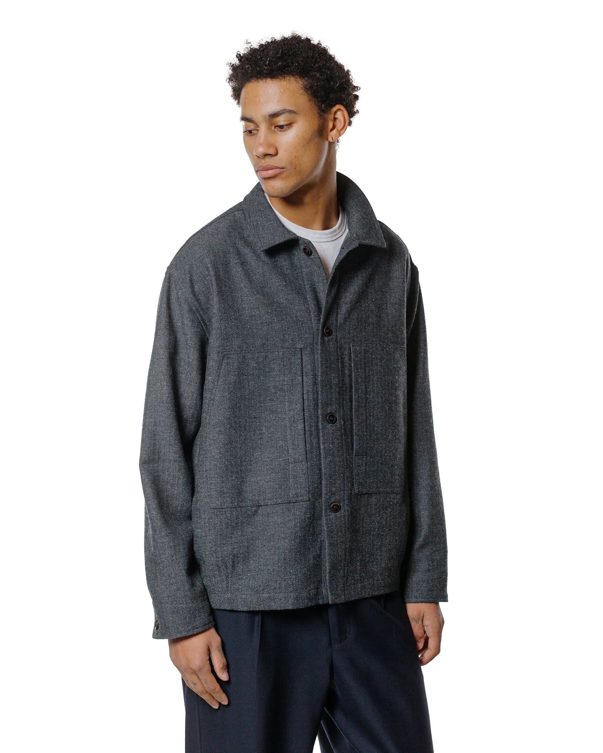 Wanze Chore Shirt Cotton Wool Herringbone Grey - Image 2