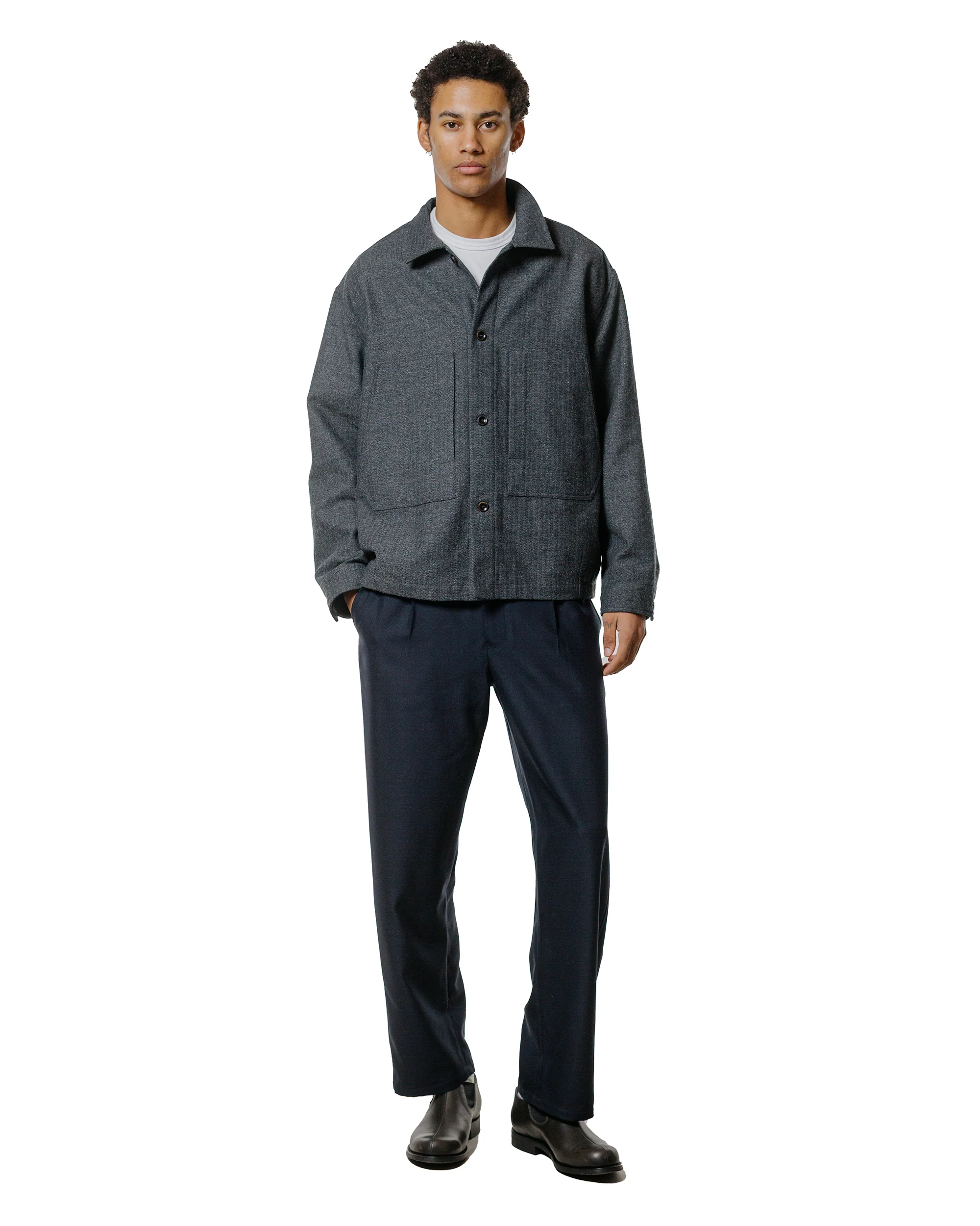 Wanze Chore Shirt Cotton Wool Herringbone Grey - Image 4