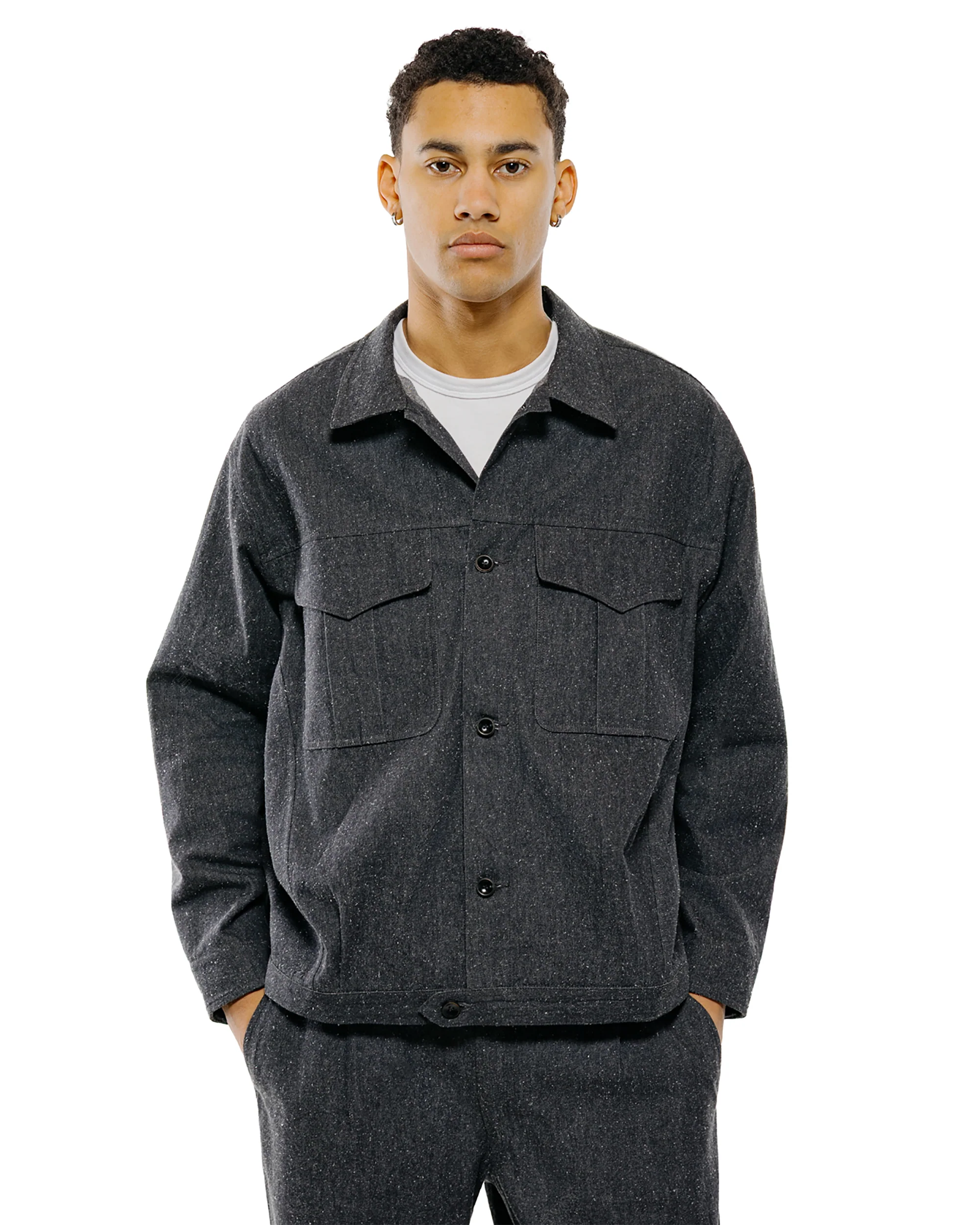 Wanze Cyclist Shirt Jacket Cotton Silk Chambray Black - Image 2