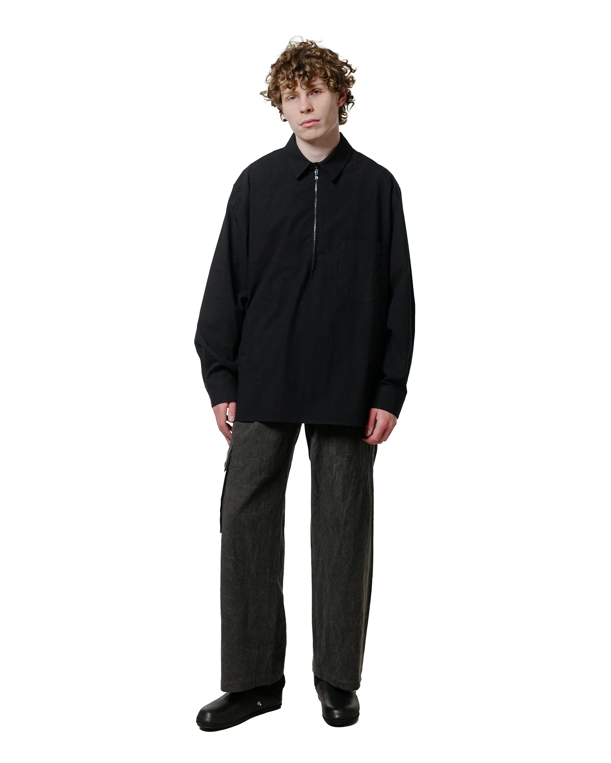 Wanze Half Zip Shirt Typewriter Cotton Black - Image 4