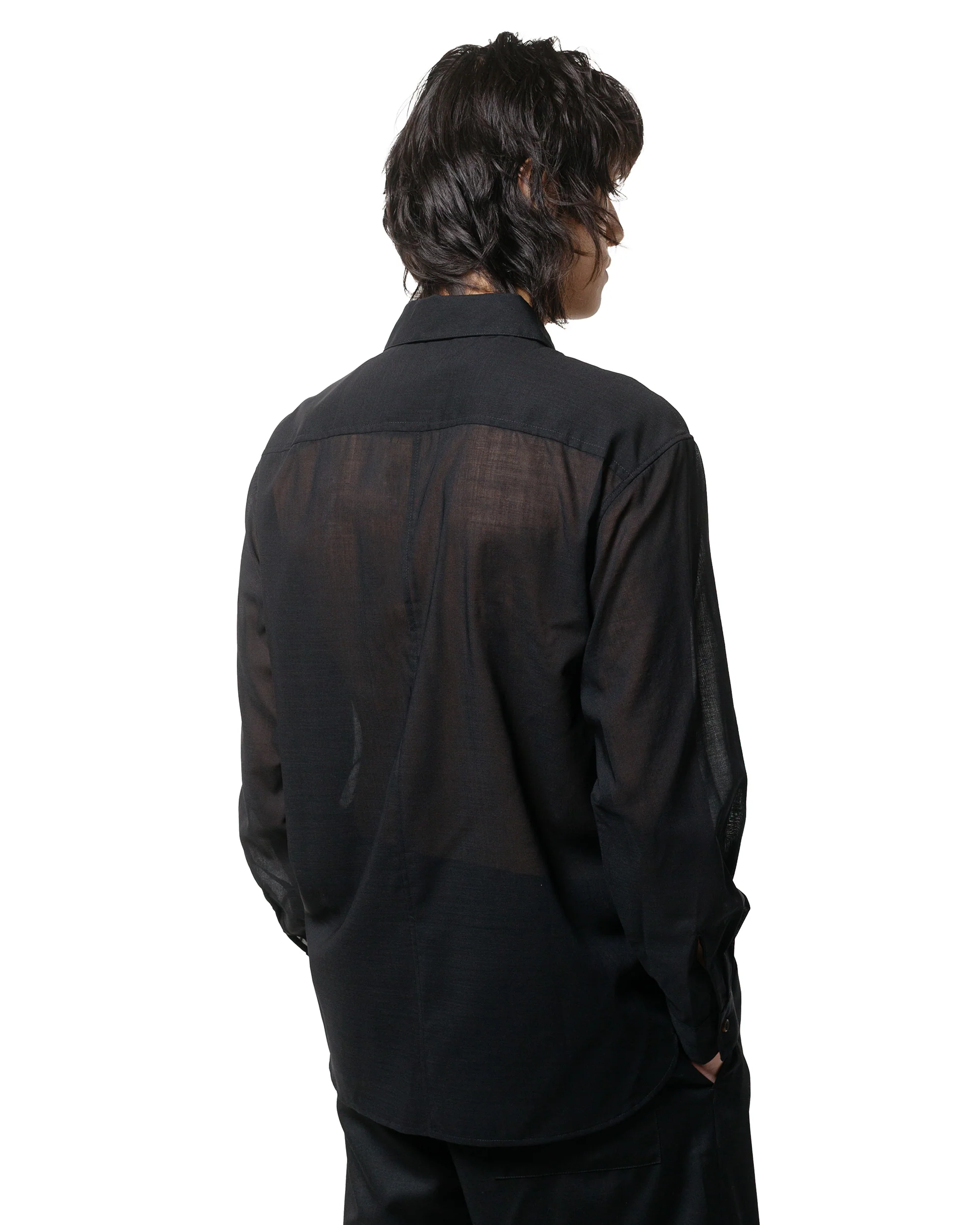 Wanze Layered Button Up Shirt Wool Voile Black - Image 3