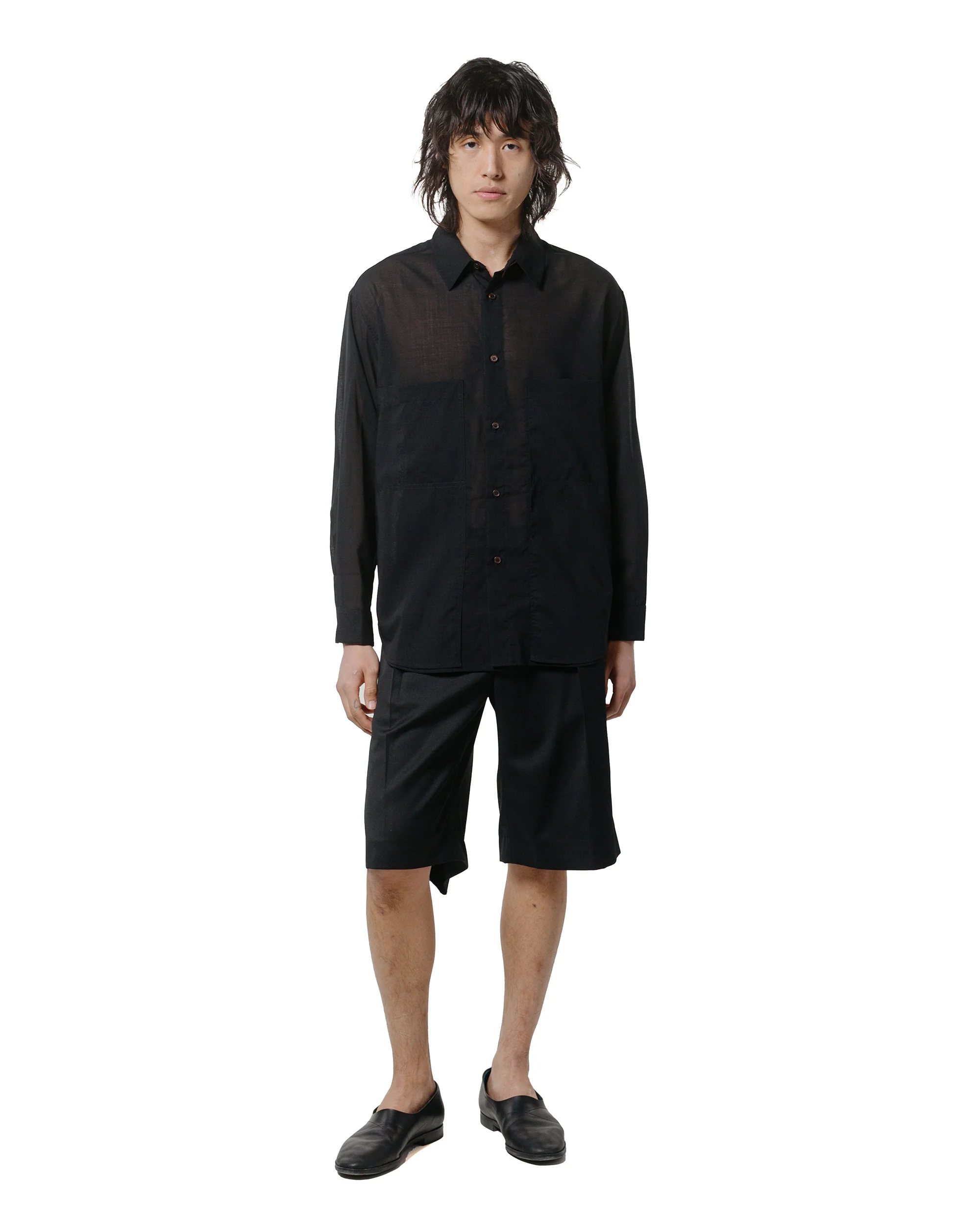 Wanze Layered Button Up Shirt Wool Voile Black - Image 4