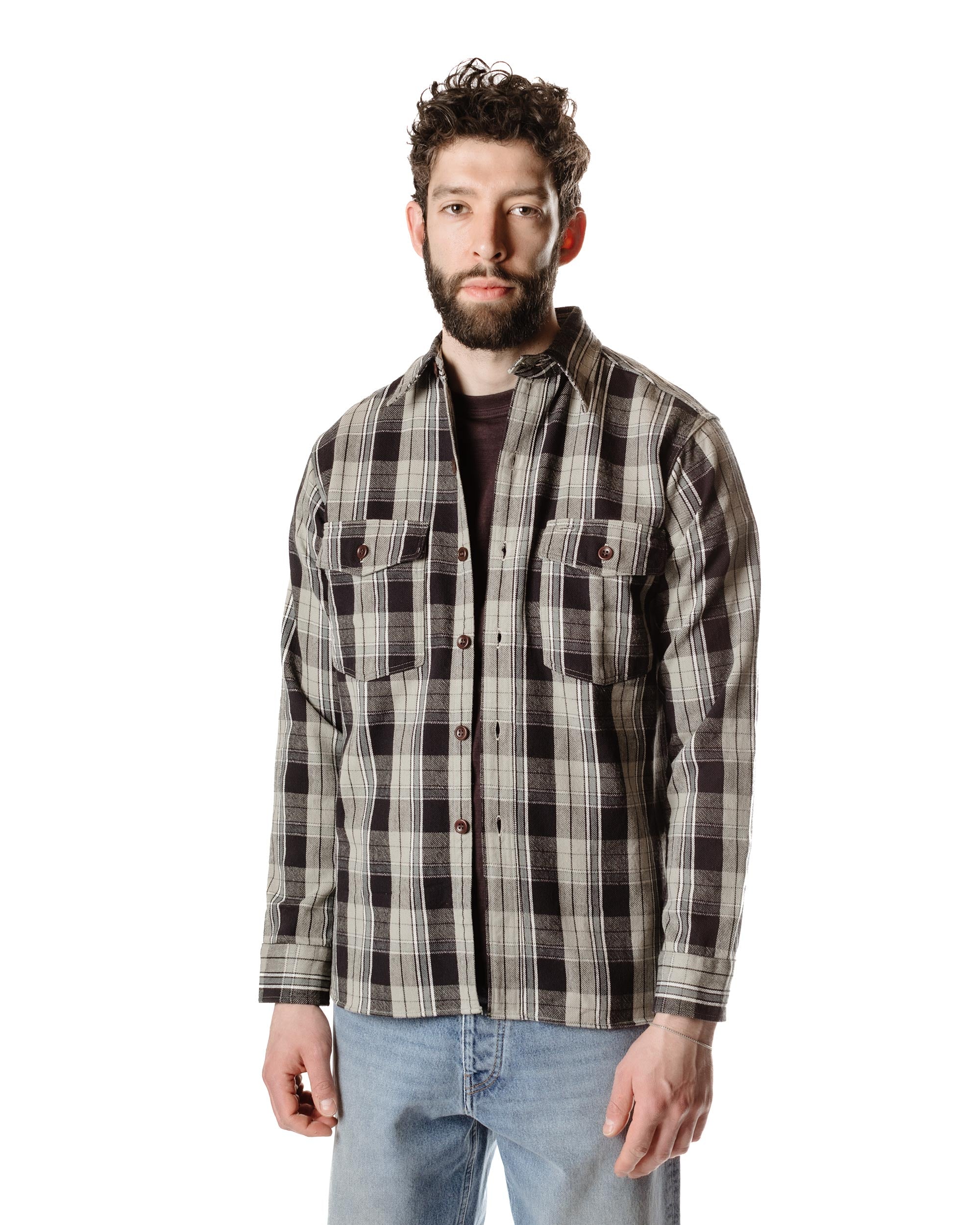 Warehouse Lot. 3022 Flannel Shirt With Chinstrap G Pattern Grey (One Wash) - Image 3