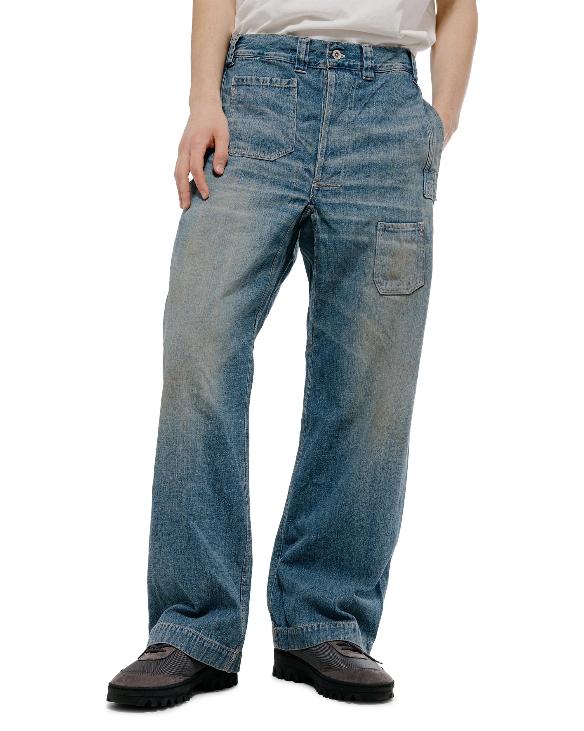 Warehouse Lot. JG-01 1910s Netmaker's Trousers Indigo Denim Used Wash (Light Colour) - Image 2