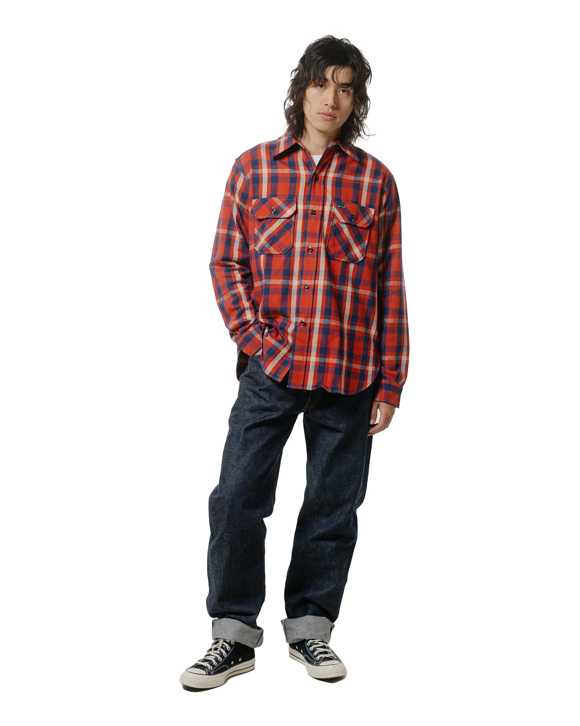 Warehouse Lot. JG-06-2 The Ancient Flannel (The Rounded Pockets) B Pattern Red/Navy - Image 4