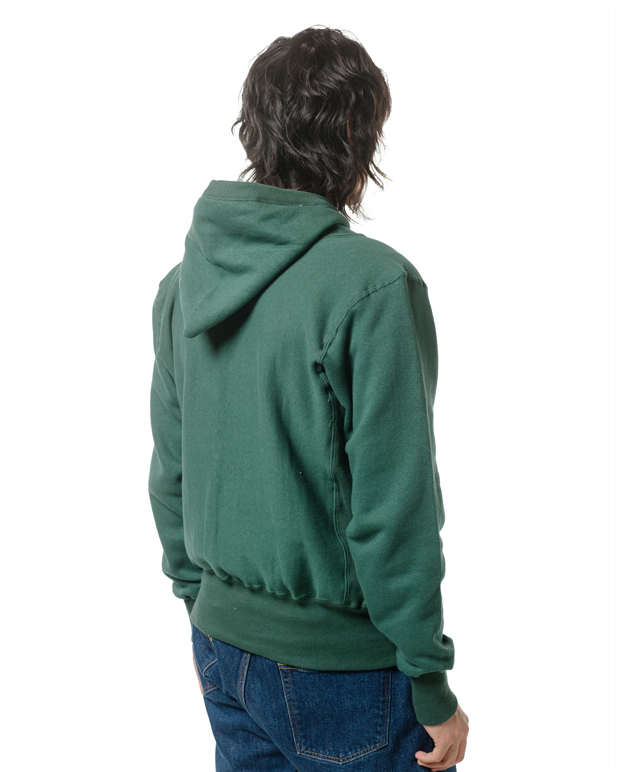 Warehouse Lot. JG-CS17 Rib-Trimmed RW Hoodie No Print Dark Green - Image 3