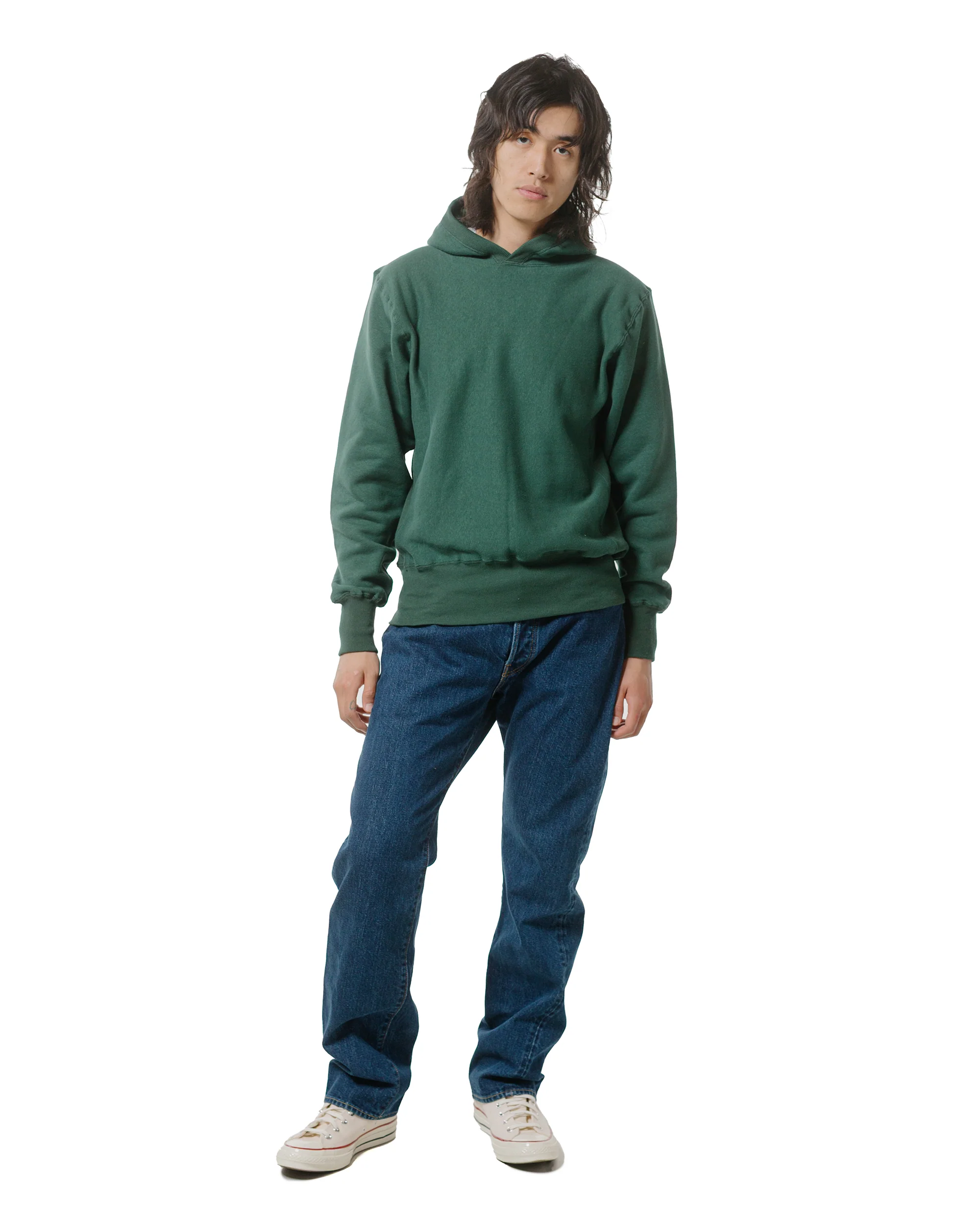 Warehouse Lot. JG-CS17 Rib-Trimmed RW Hoodie No Print Dark Green - Image 4